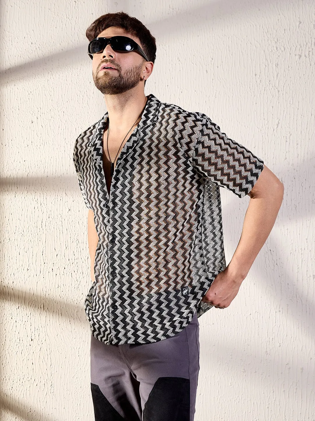 Black & Grey Zig Zag Cuban Shirt