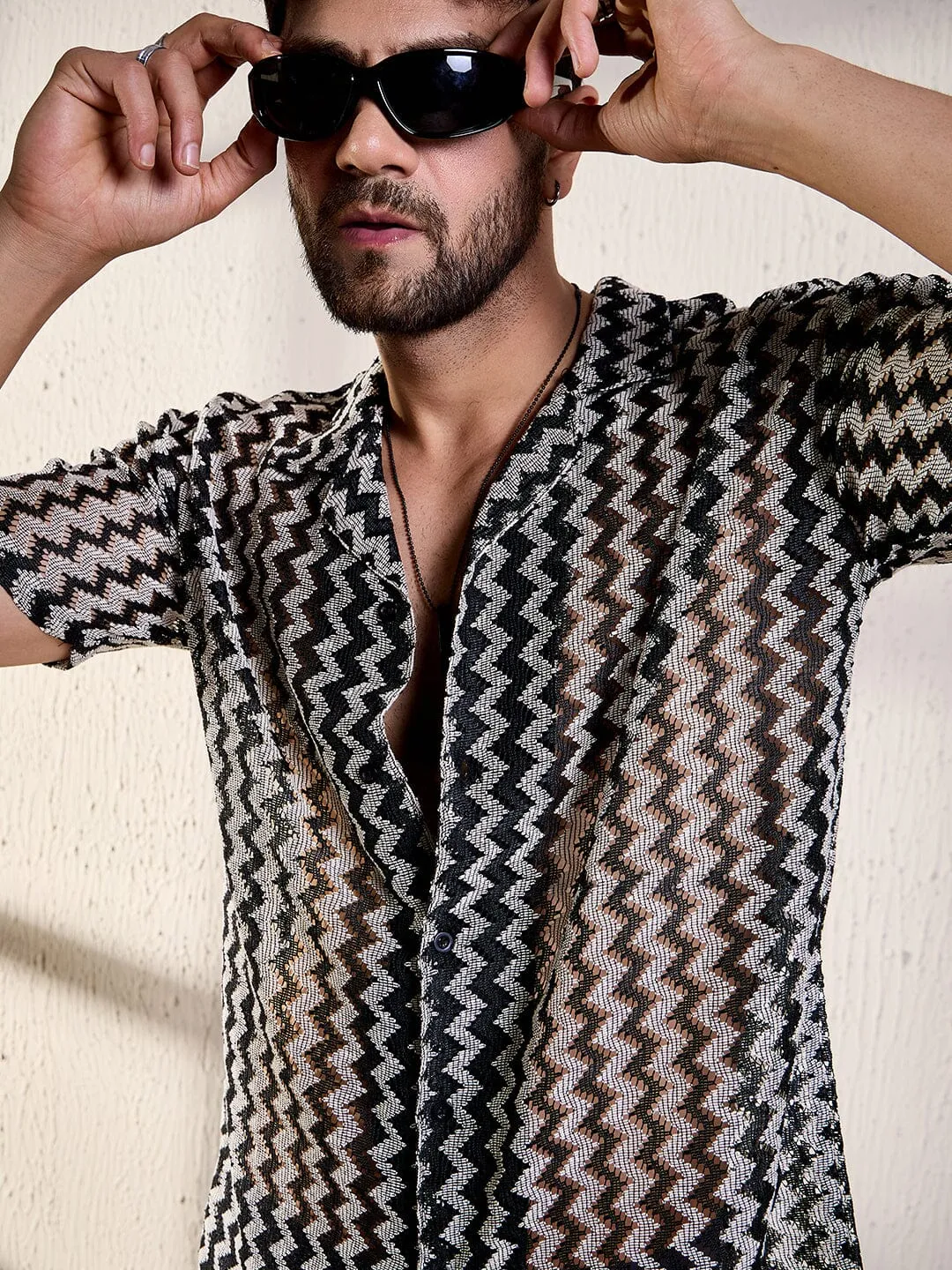 Black & Grey Zig Zag Cuban Shirt