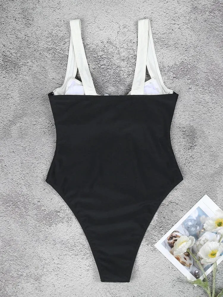 Black & White High Leg Swimsuit