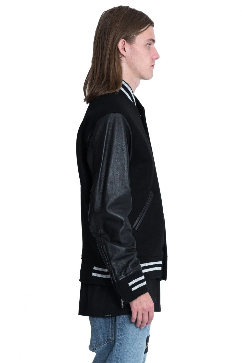 Black Cashmere Varsity Jacket