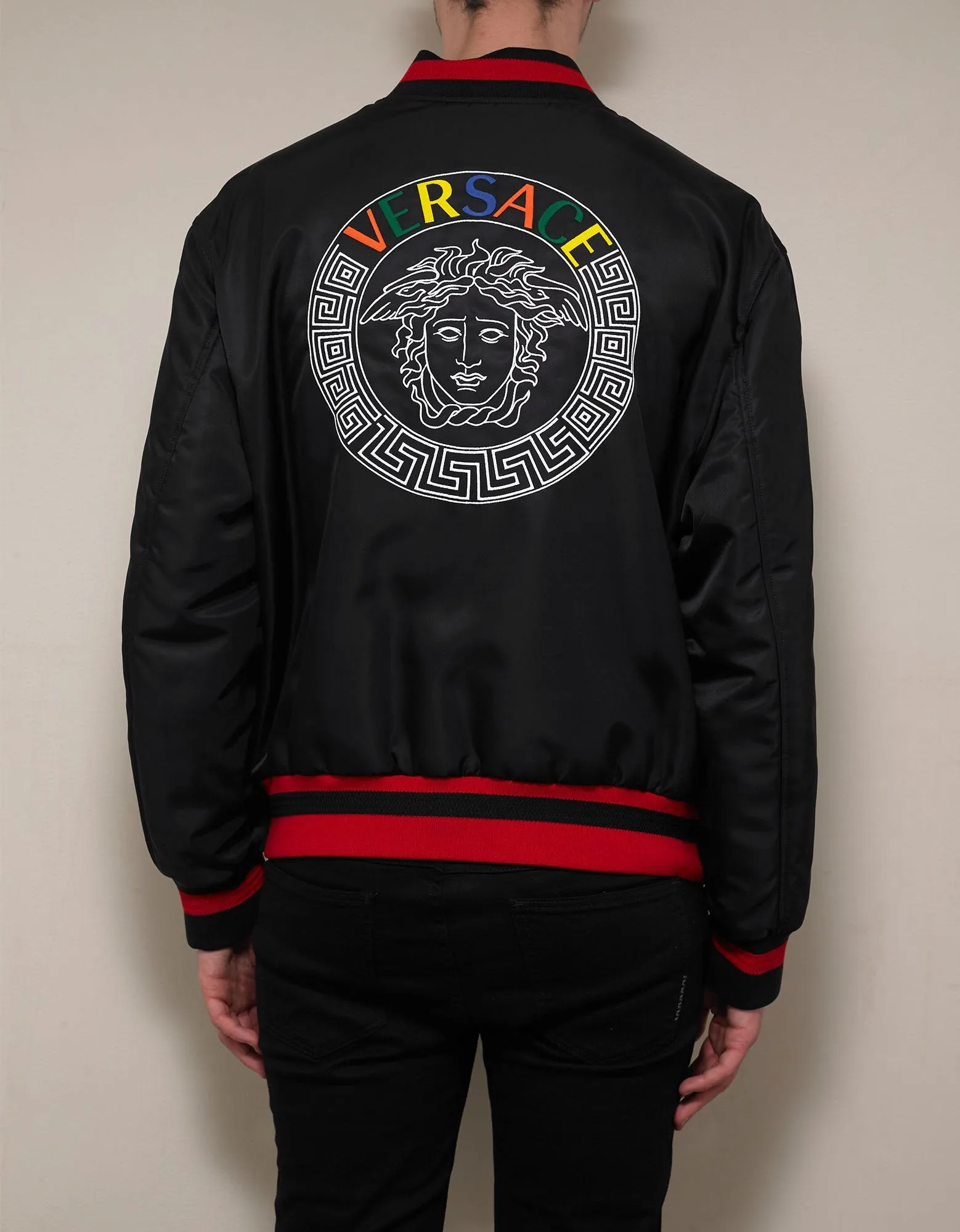 Black Embroidered Medusa Bomber Jacket