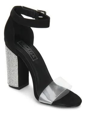 Black Microfibre Perspex Diamante Block Heels