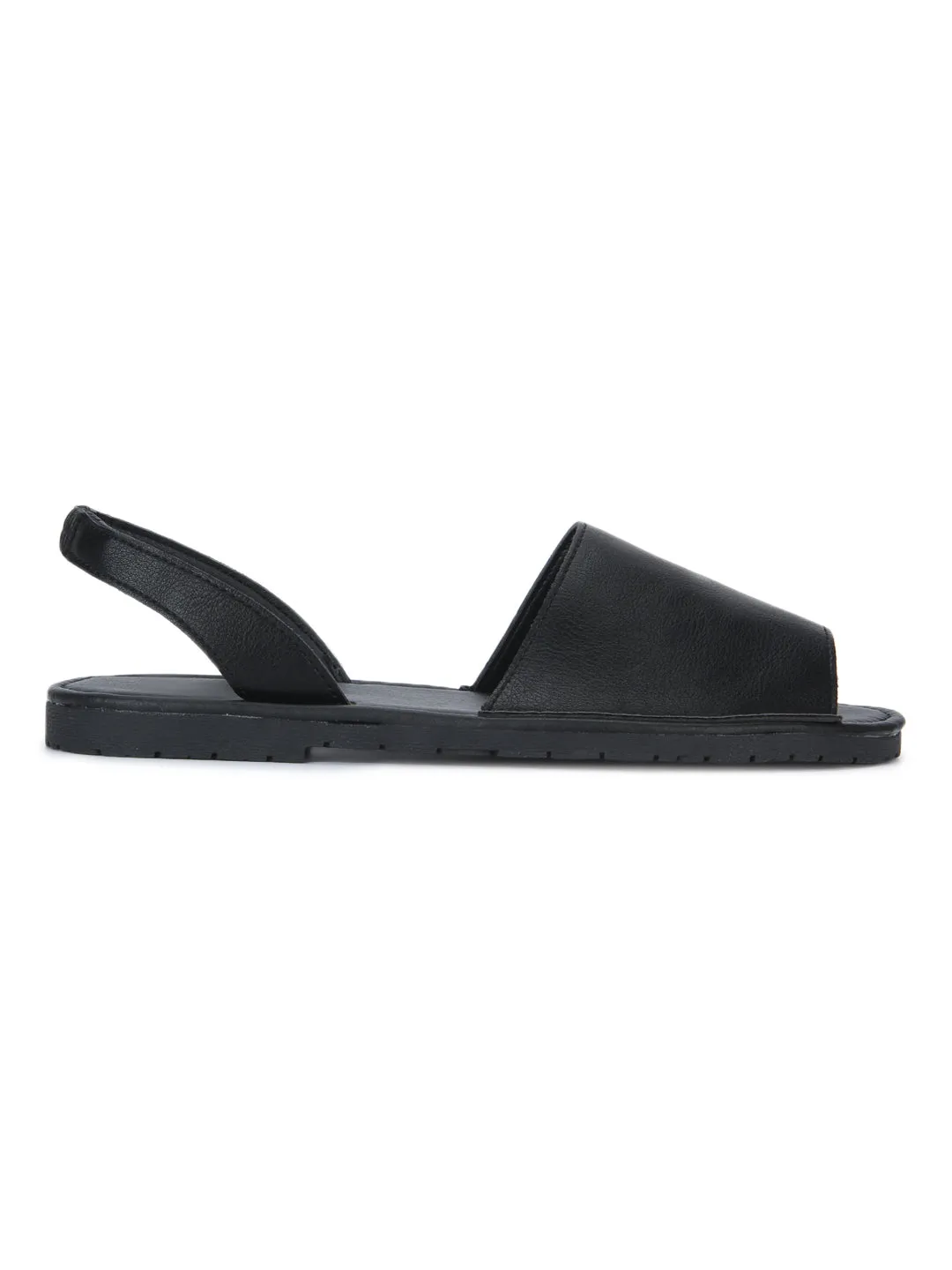 Black PU Back Sling Open Toe Slip-On Sandals