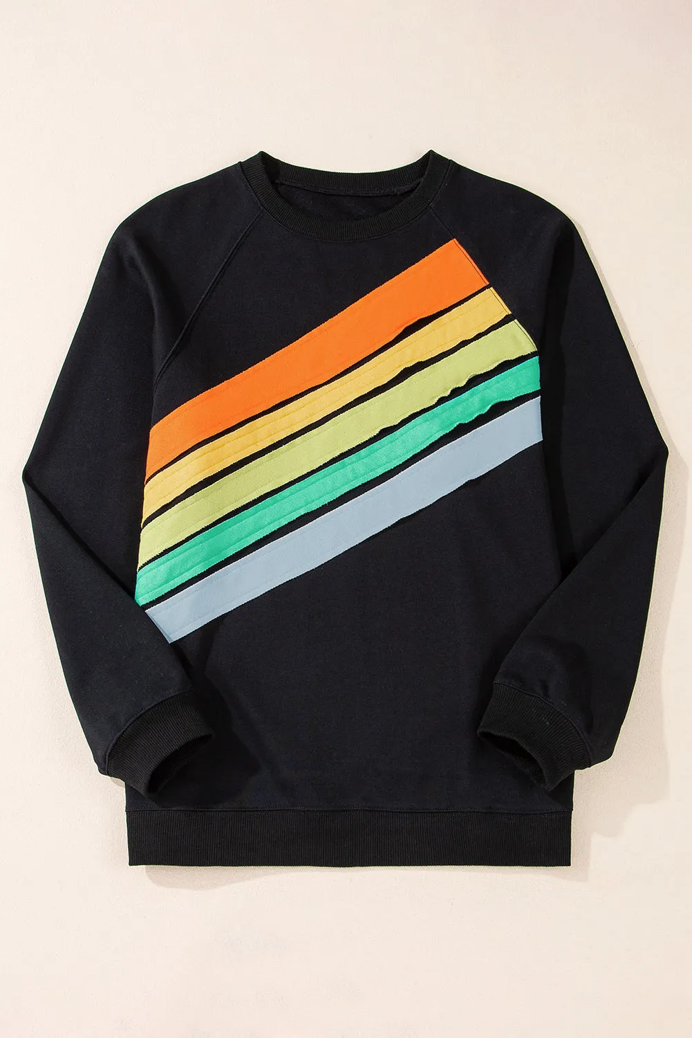 Black Rainbow Raglan Sleeve Crew Neck Plus Size Sweatshirt