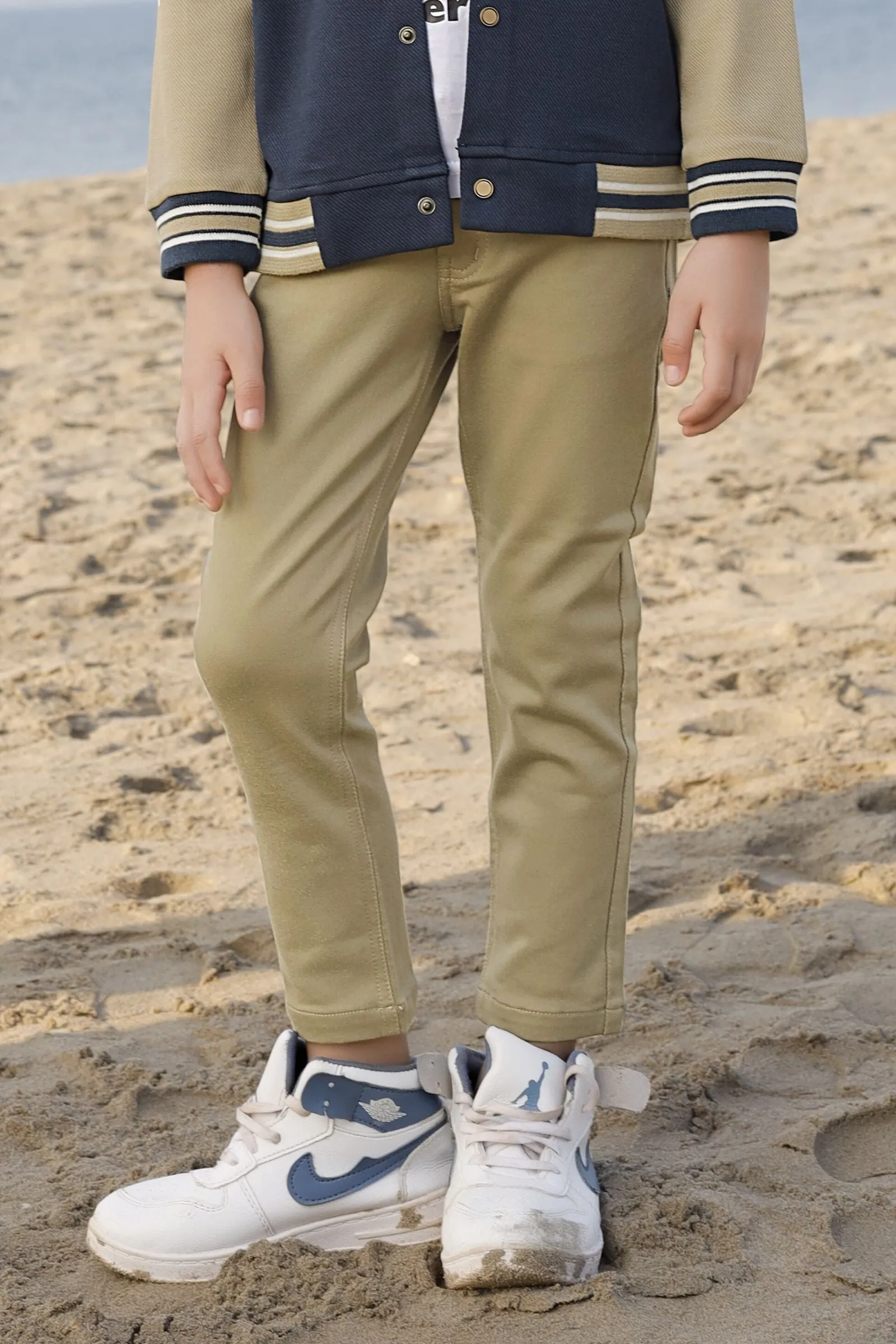 Blue, White and Beige Printed Waist Coat Set for Boys