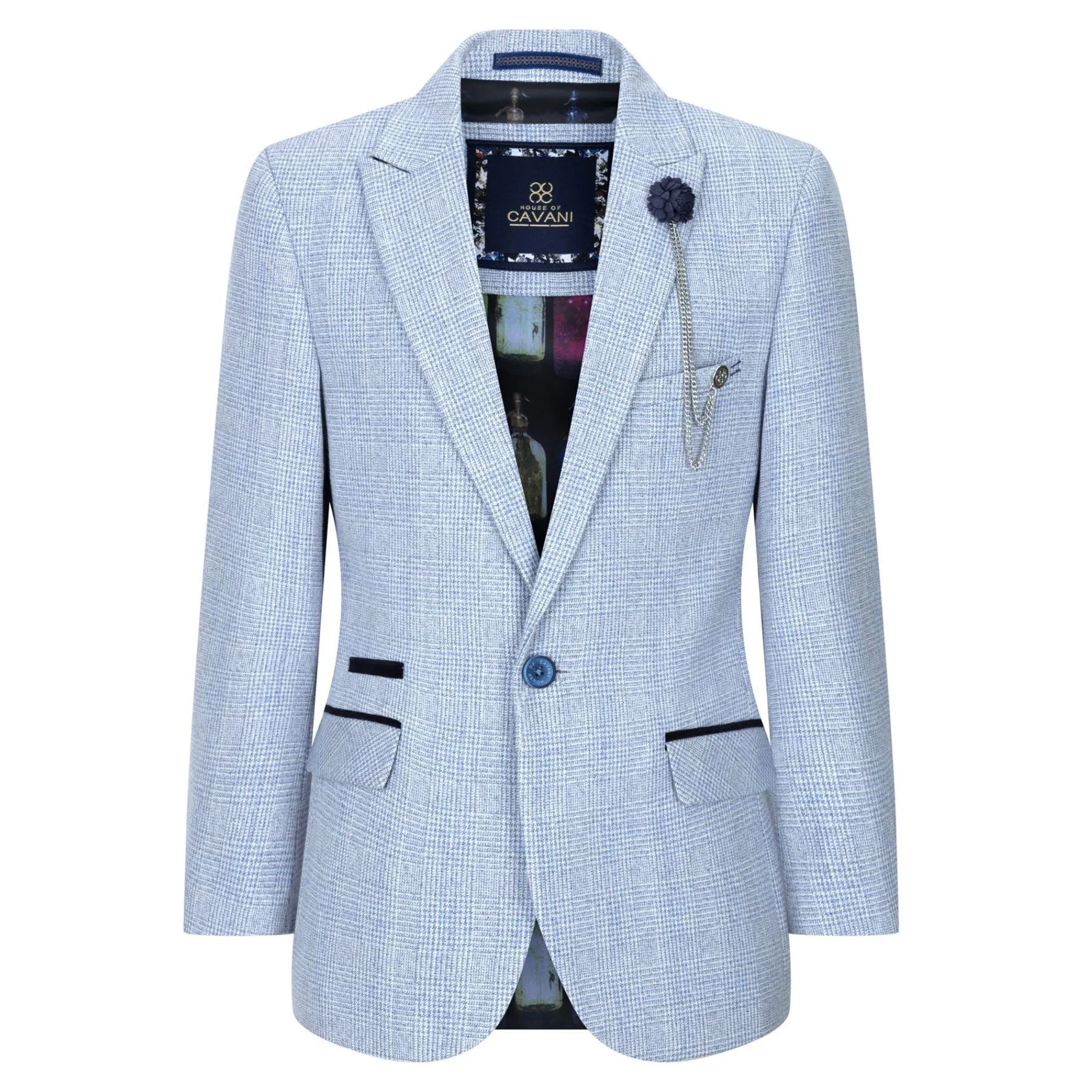 Boys 3 Piece Check Suit Tweed Light Blue Tailored Fit Wedding Peaky Classic