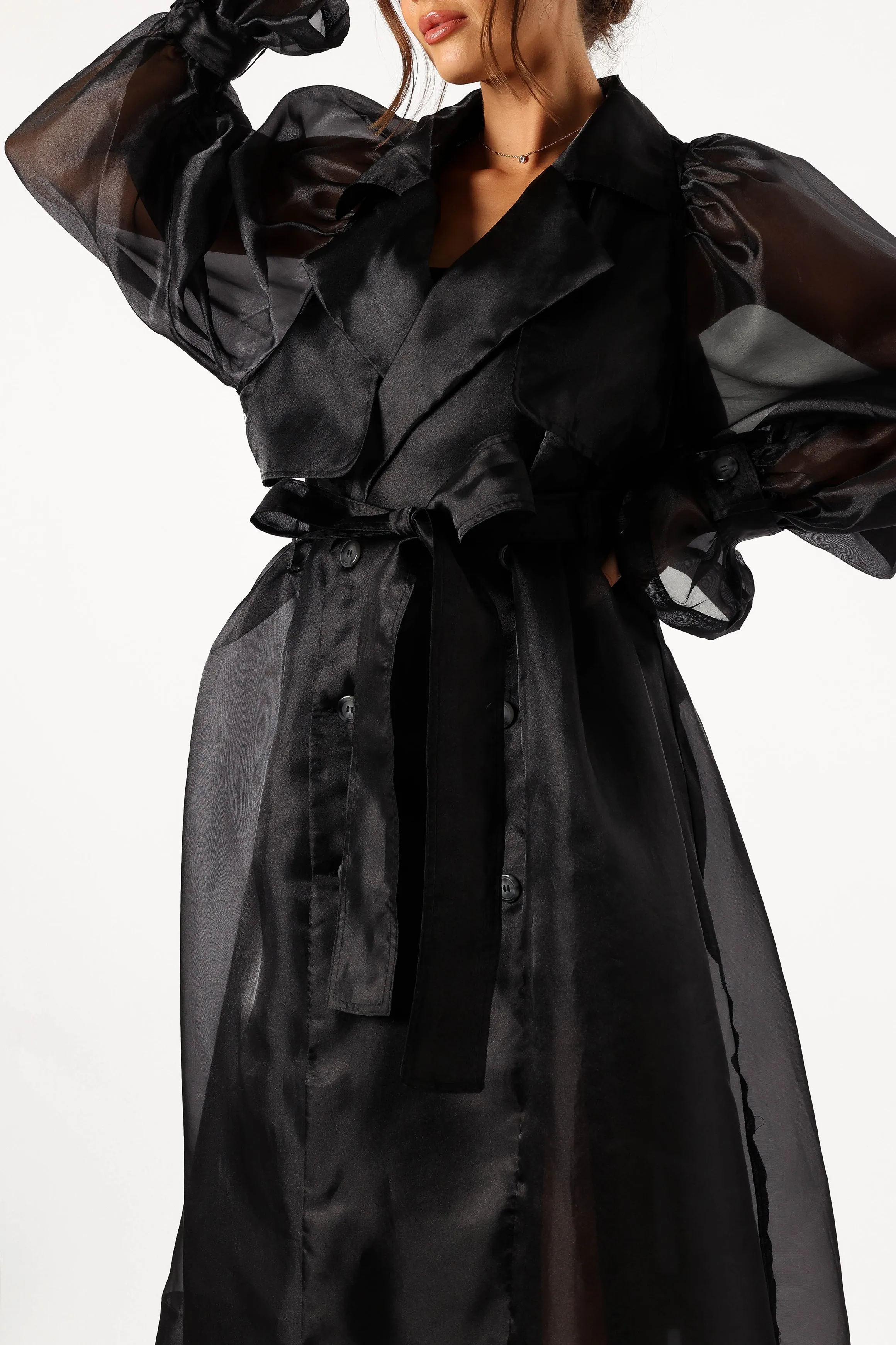 Braelynn Sheer Trench Coat - Black