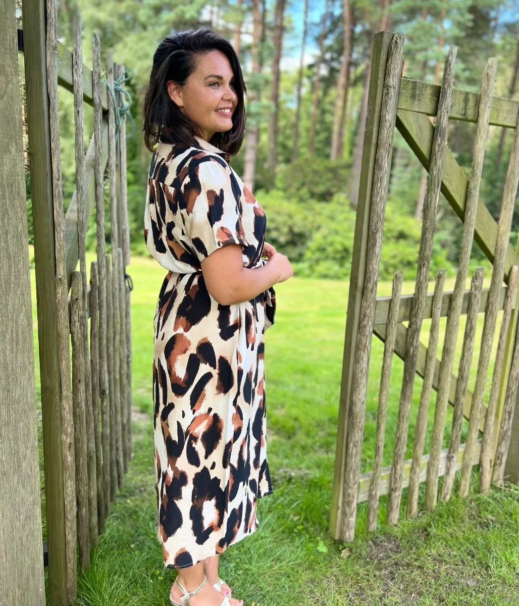 Brown Leopard Print Midi Dress