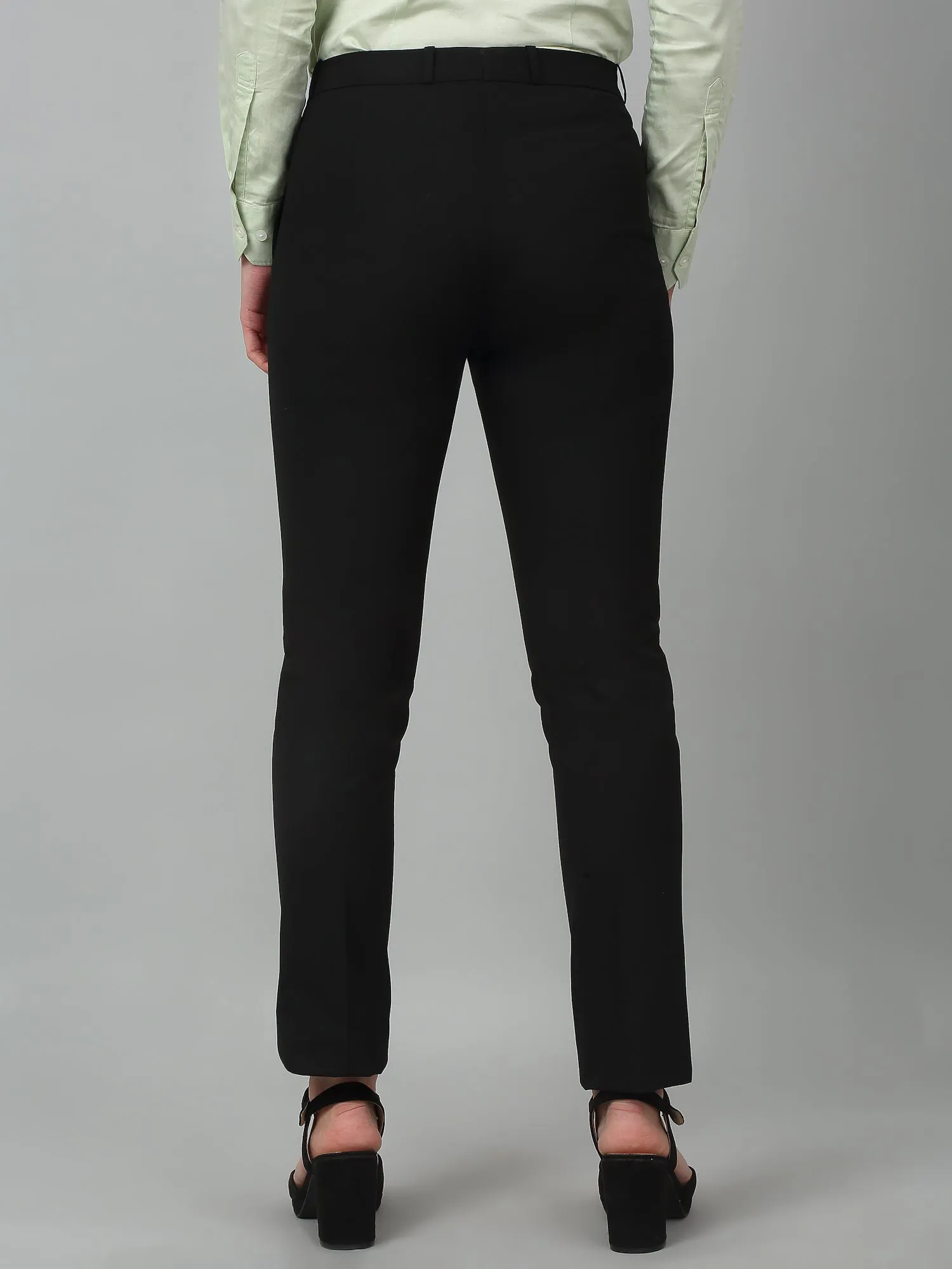 Cantabil Black Solid Non-Pleated Formal Trouser For Women