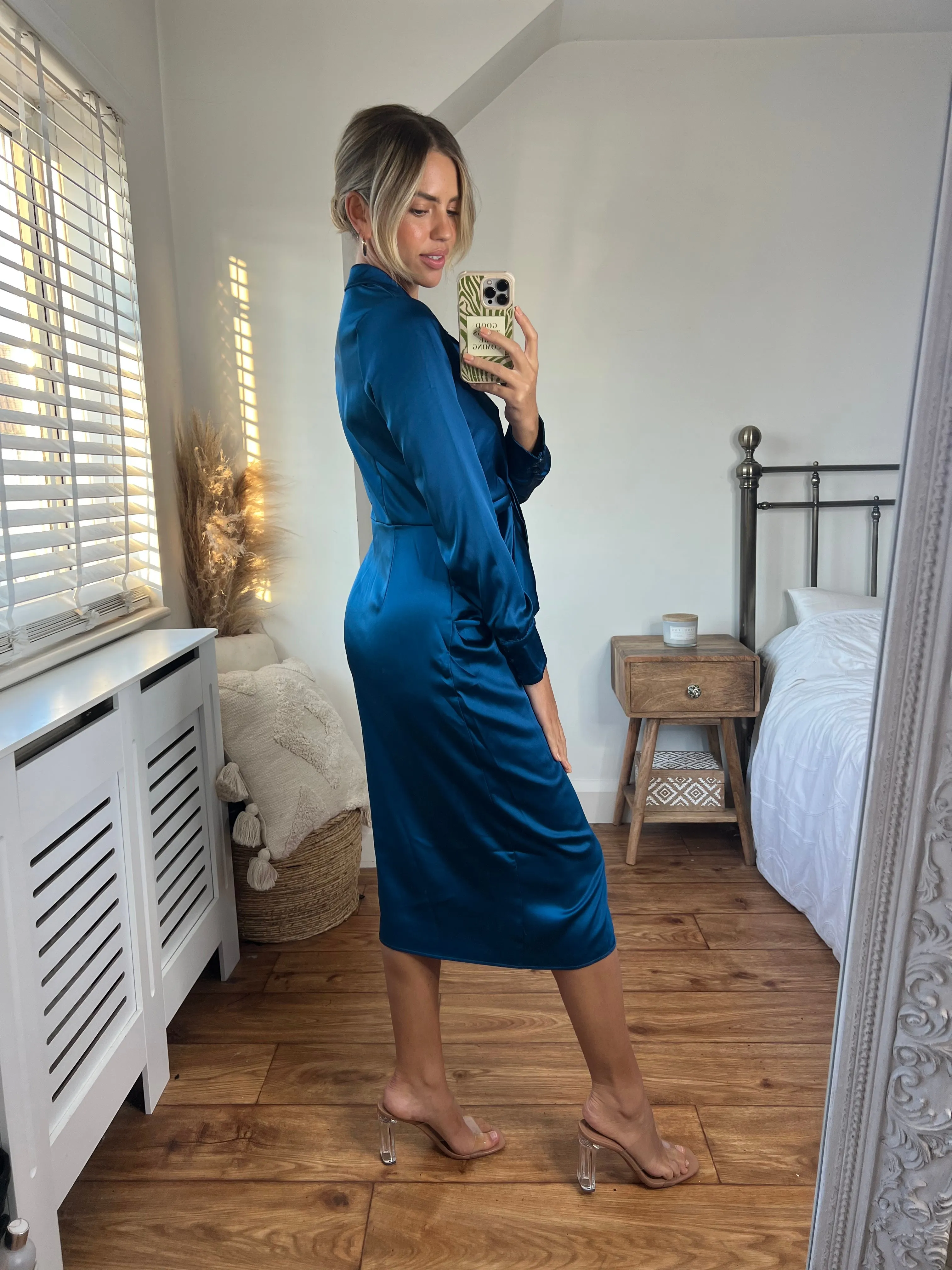 Cassie Tie Front Midi Dress / Peacock Blue