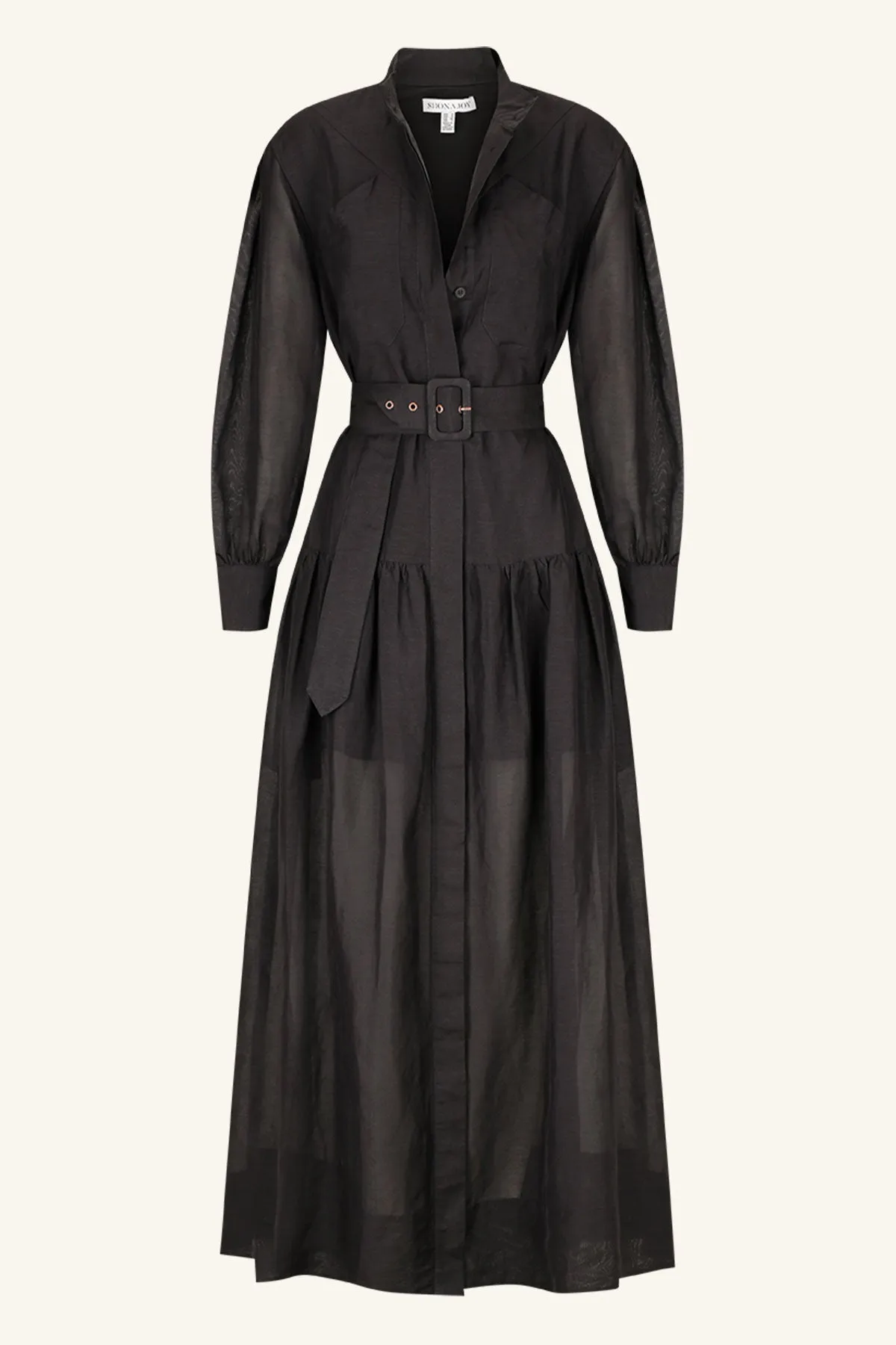 CELESTE LONG SLEEVE TIERED SHIRT MAXI DRESS - BLACK