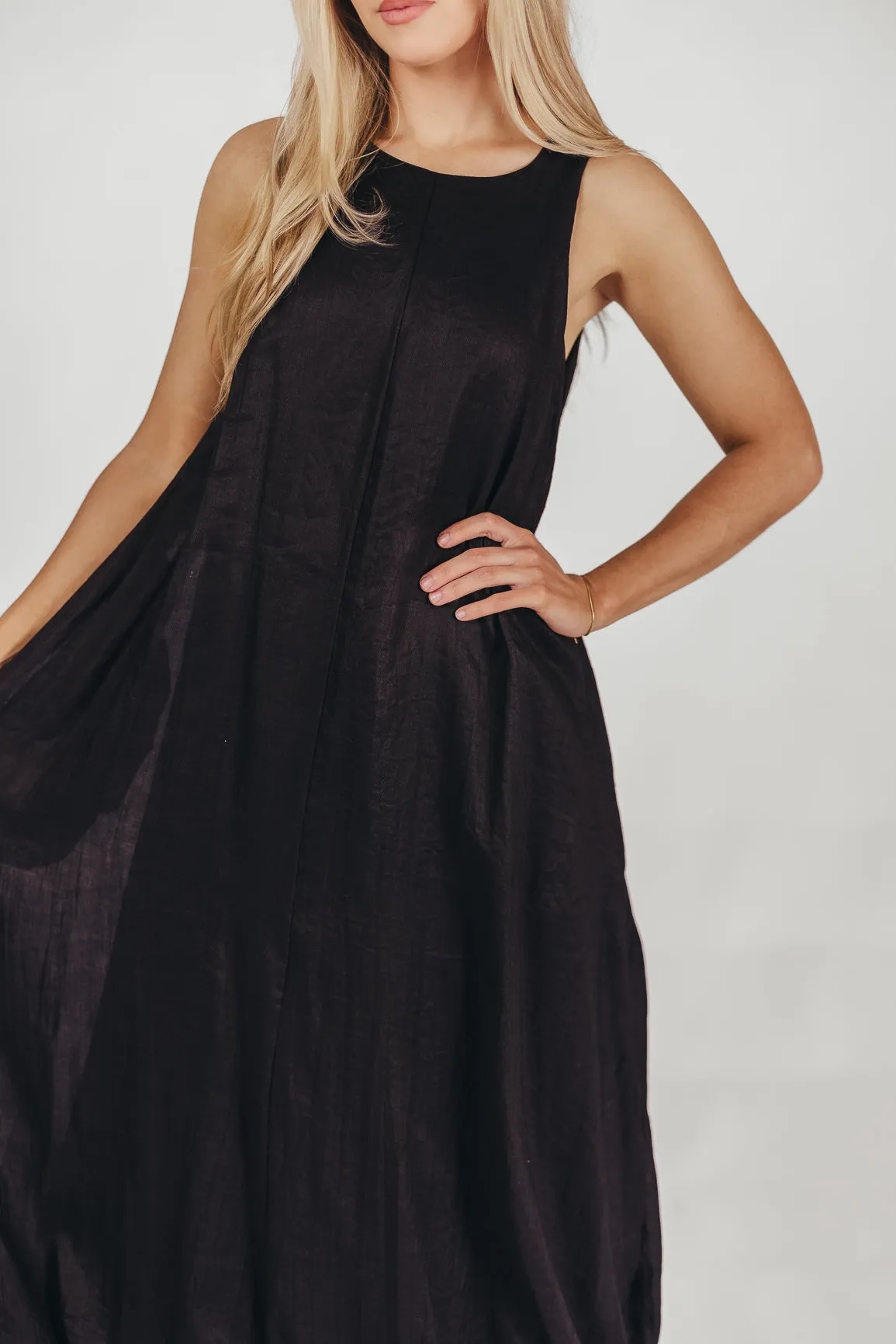 Charlie Linen-Blend Tank Maxi Dress with Pockets in Black