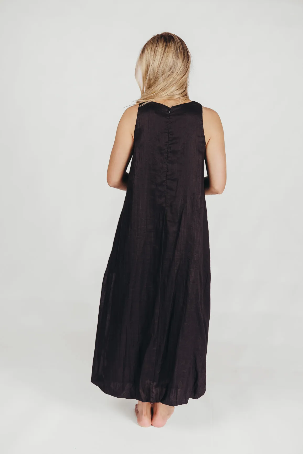 Charlie Linen-Blend Tank Maxi Dress with Pockets in Black