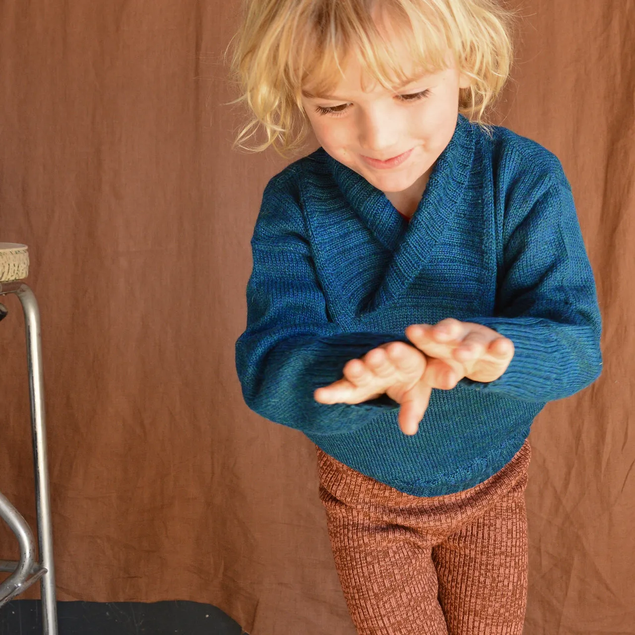 Charlie Sweater in Baby Alpaca - Light Peacock (3-6y)