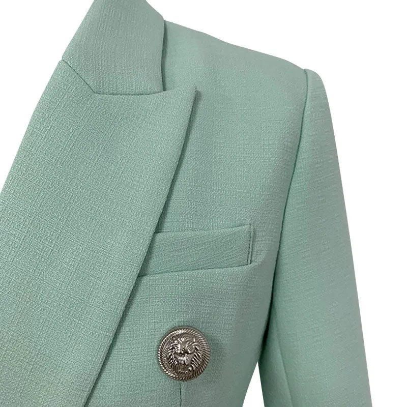 Chic Silver Button Detail Double Breasted Lapel Collar Tailored Linen Blazer