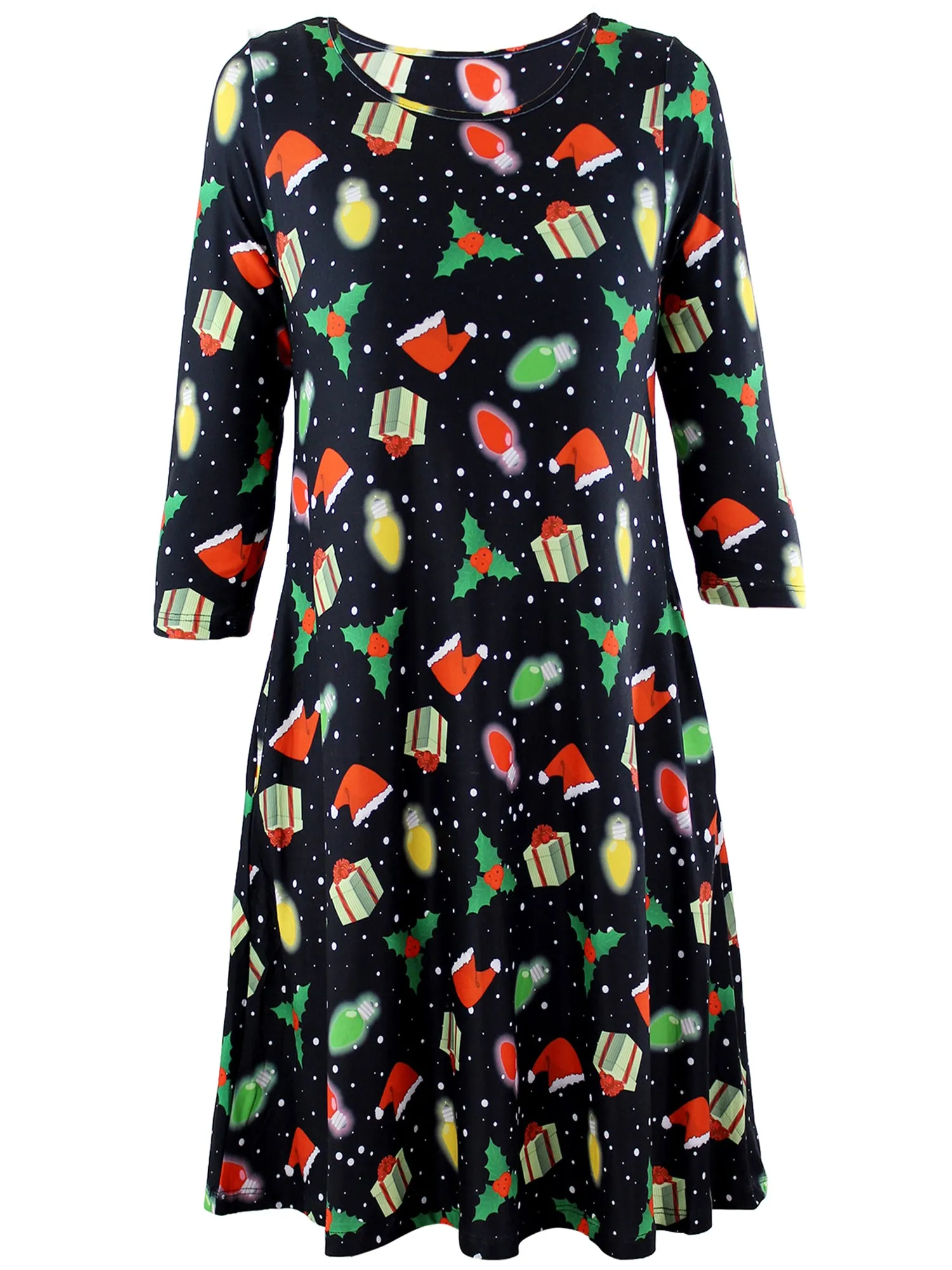 Christmas Printed Womens Lightweight Holiday Swing Dress