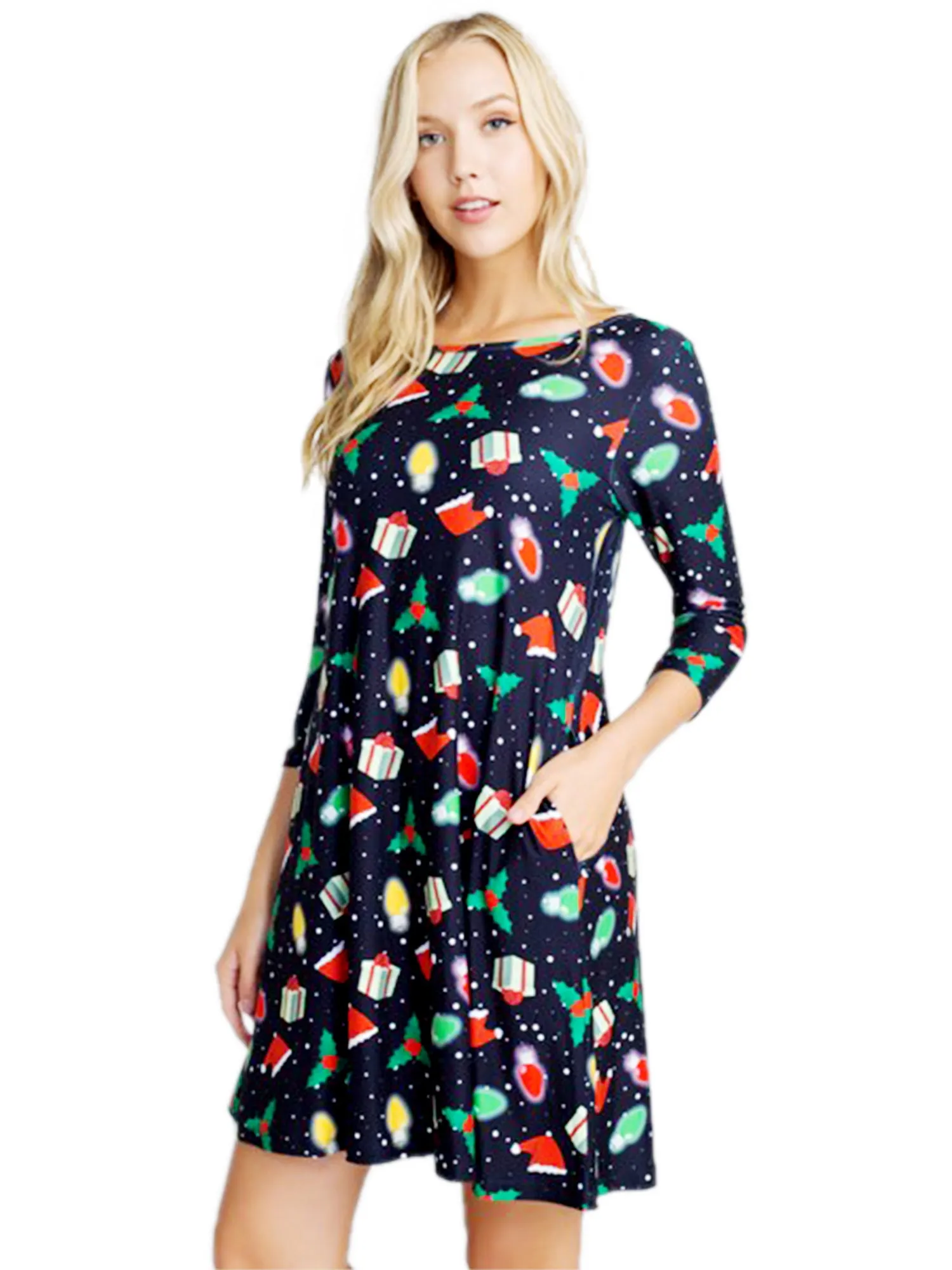 Christmas Printed Womens Lightweight Holiday Swing Dress