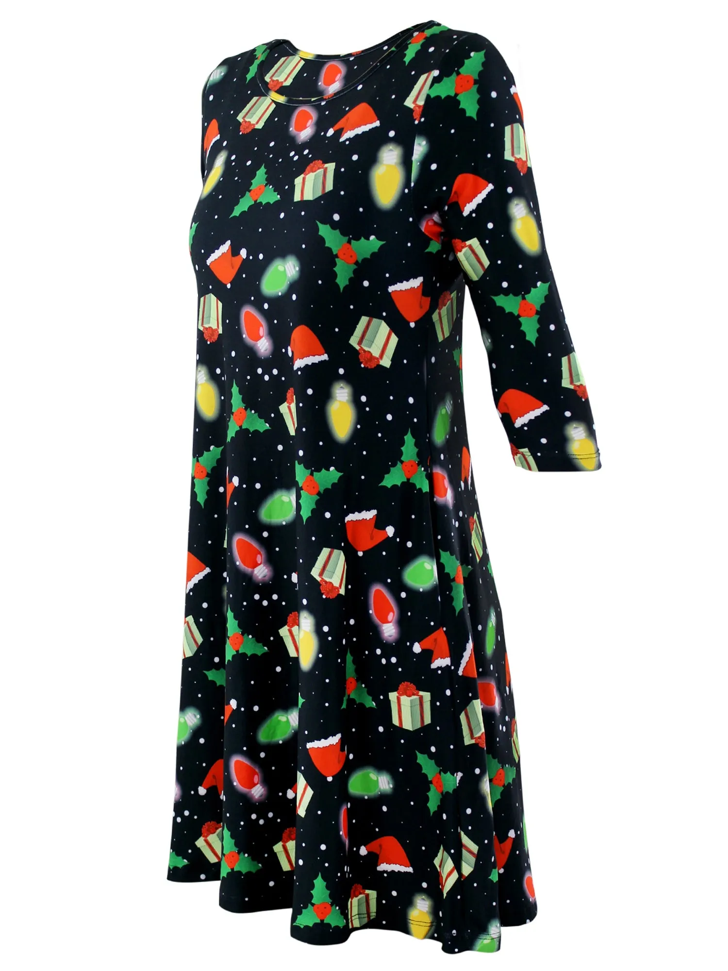 Christmas Printed Womens Lightweight Holiday Swing Dress