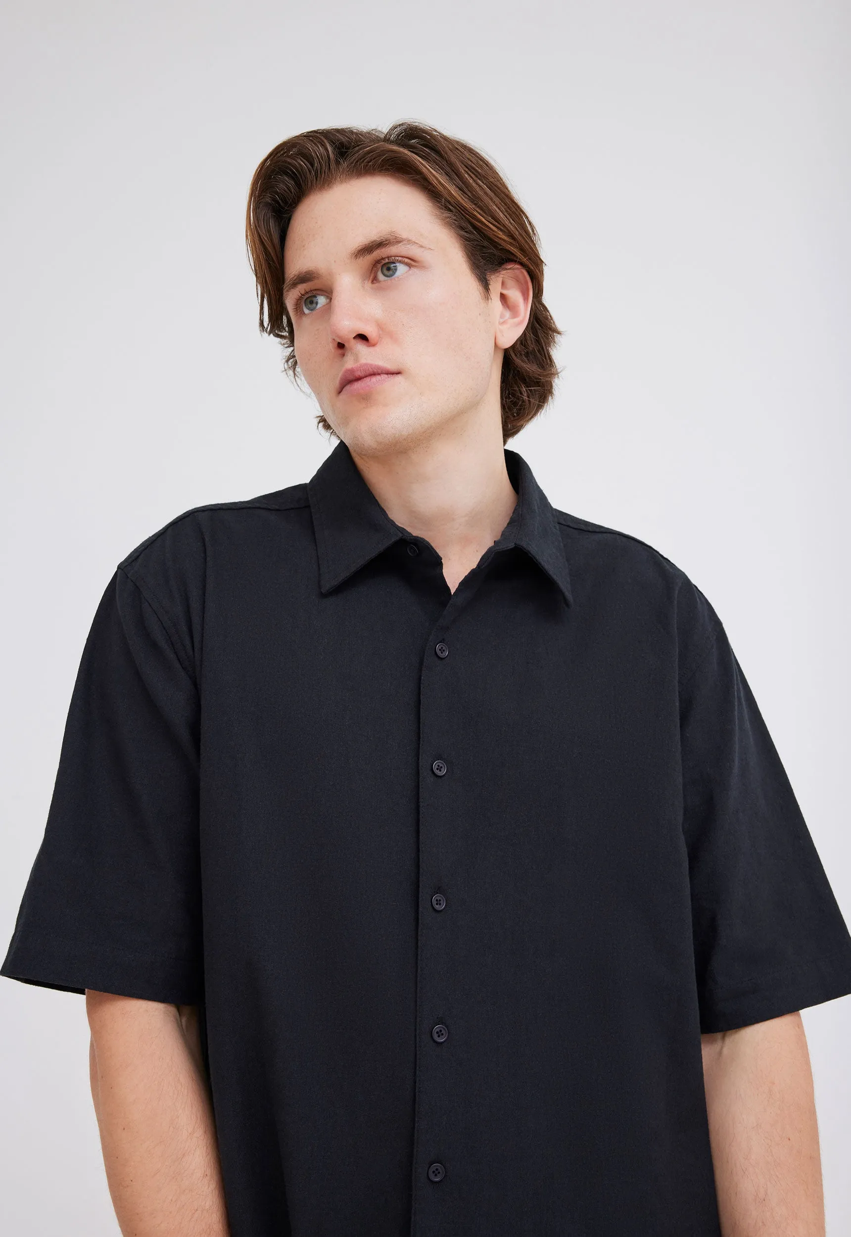 Christopher Cotton Linen Shirt - Black