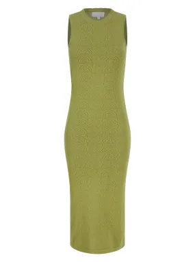 Cleo Pointelle Midi Dress in Khaki