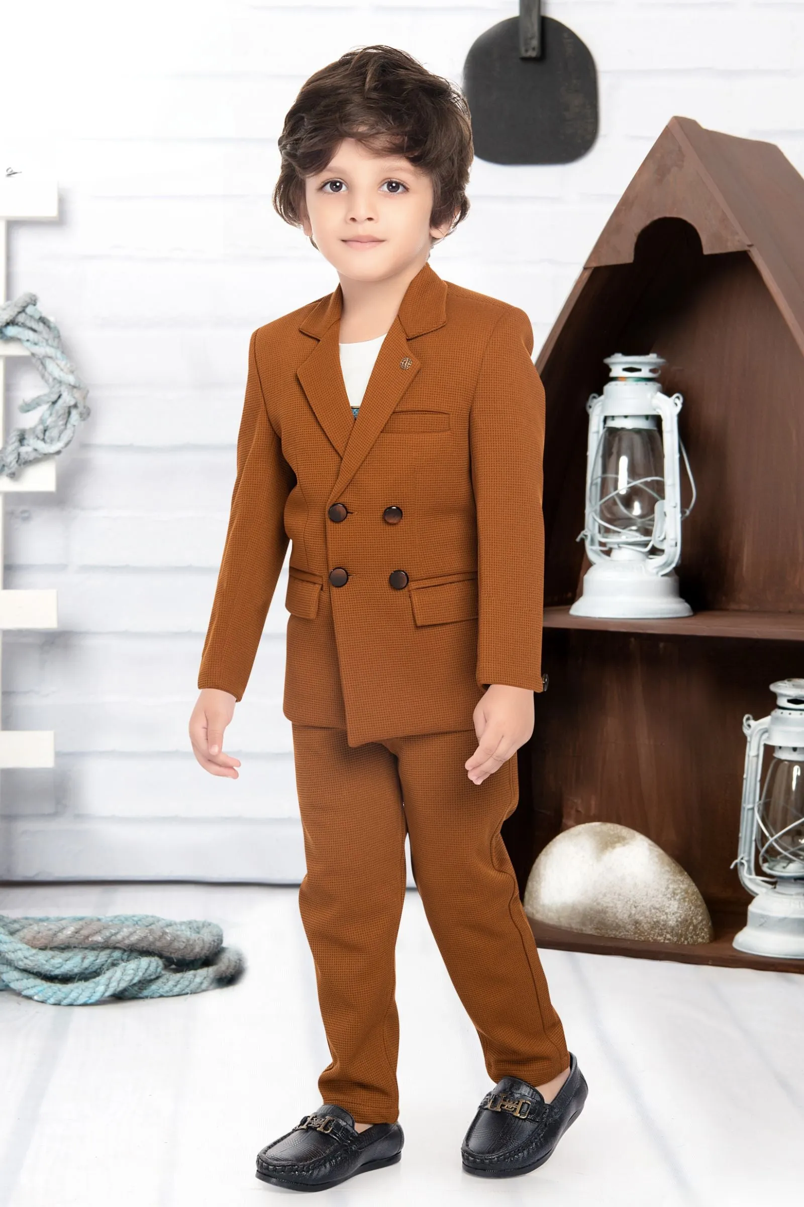 Coffee Brown with White Waist Coat and Set for Boys