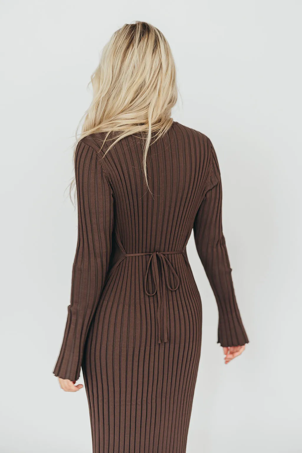 Colette Premium Long Sleeved Ribbed Knit Maxi Dress in Brown - Bump Friendly