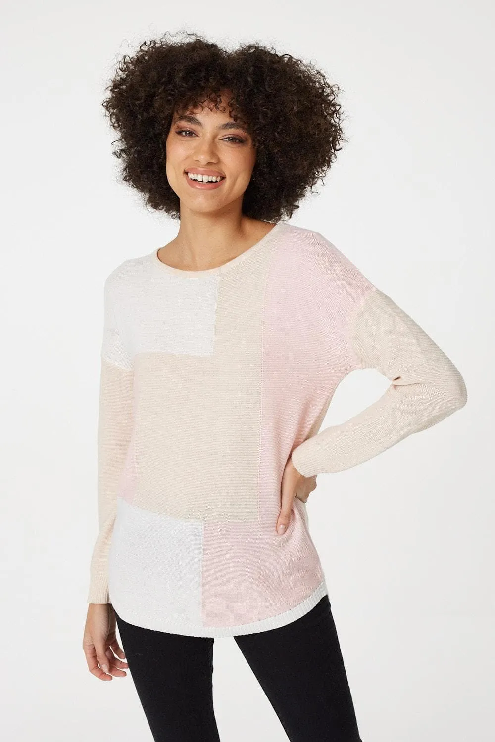 Colour Block Slouchy Knit Jumper