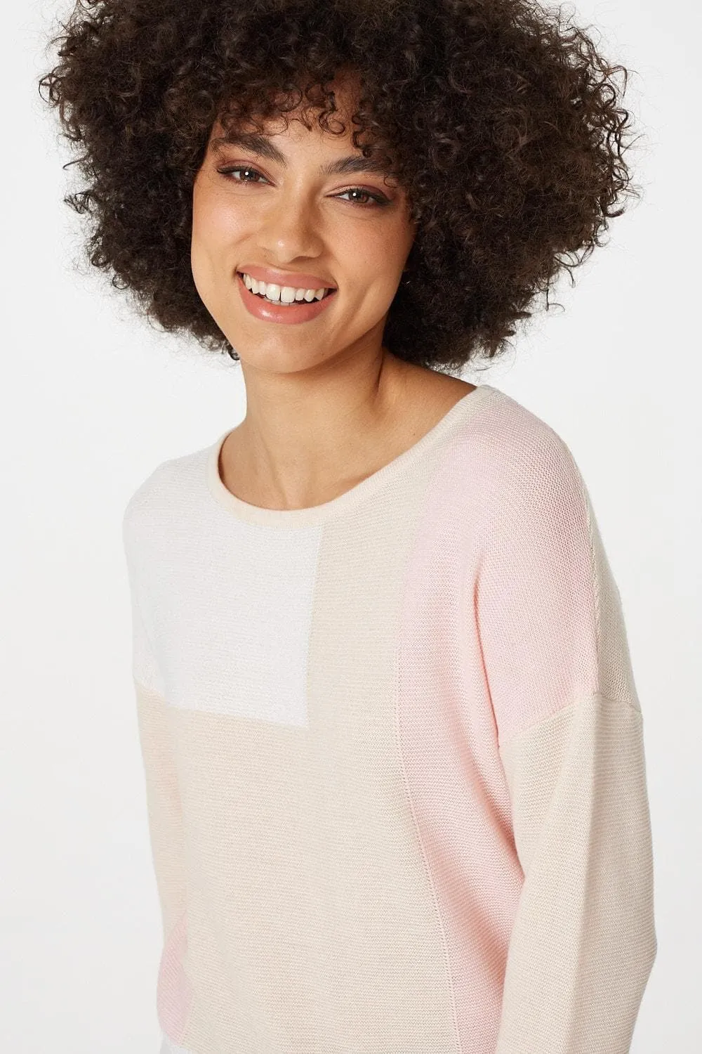 Colour Block Slouchy Knit Jumper