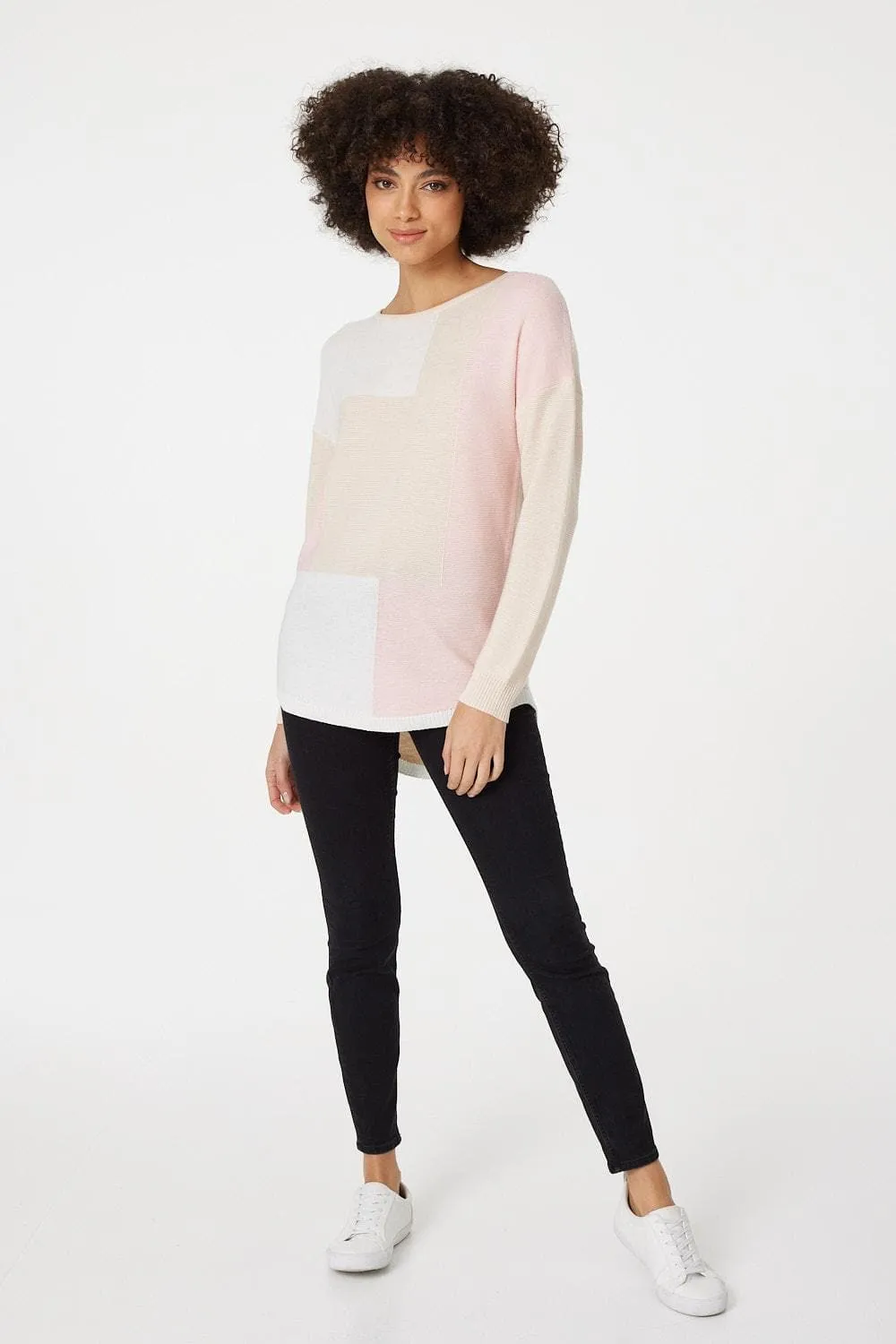 Colour Block Slouchy Knit Jumper