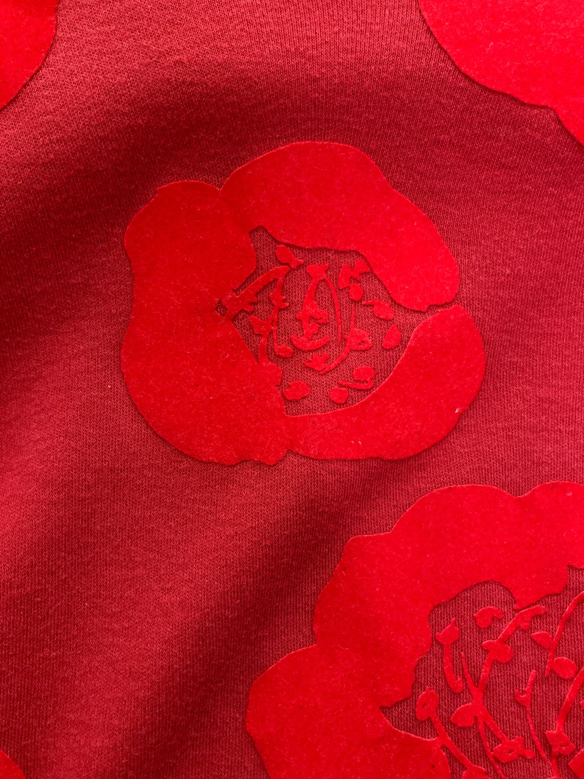 Comme des Garcons AW1996 red cotton top with brushed flower applique