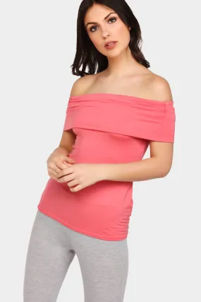 Coral Basic Jersey Bardot Top