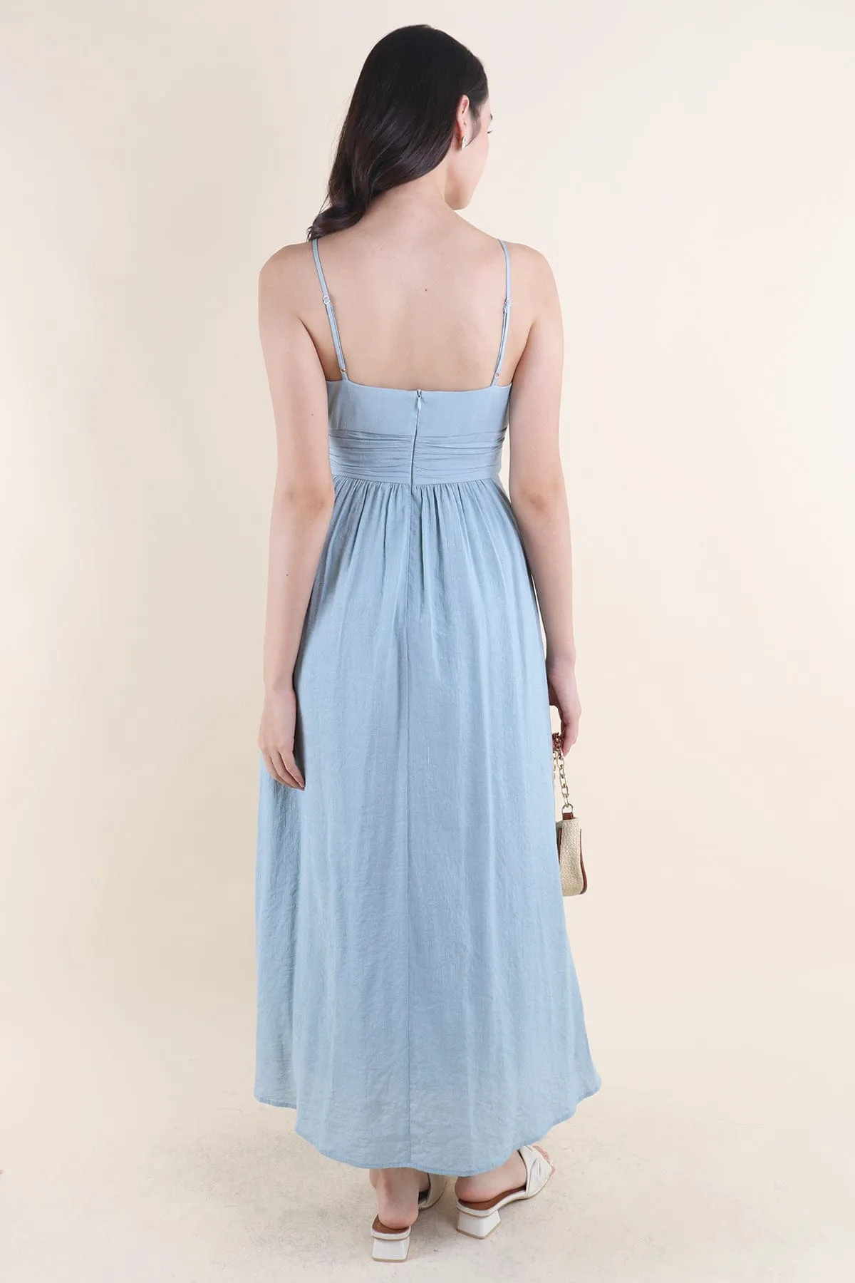 COSTALLO PADDED MAXI DRESS IN CREPE BLUE