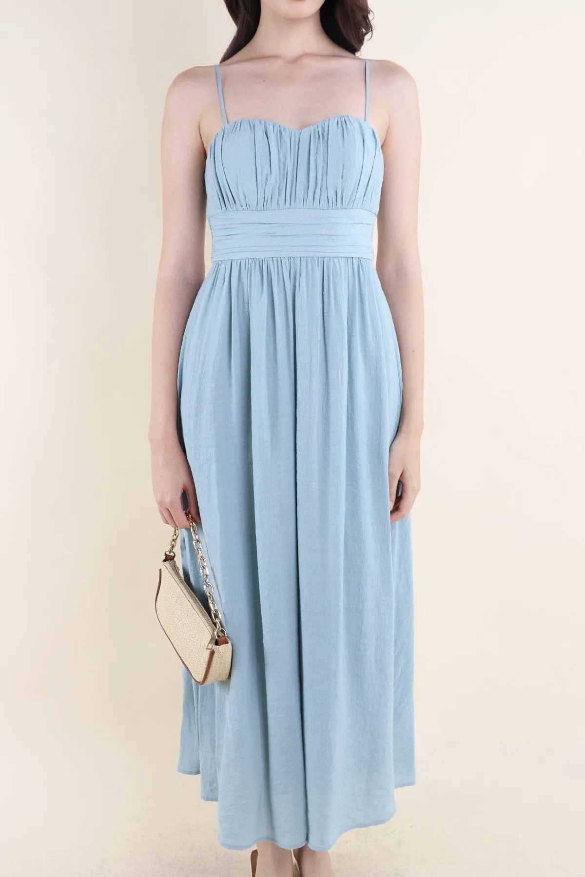 COSTALLO PADDED MAXI DRESS IN CREPE BLUE