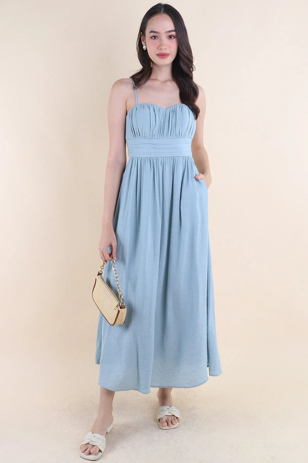 COSTALLO PADDED MAXI DRESS IN CREPE BLUE