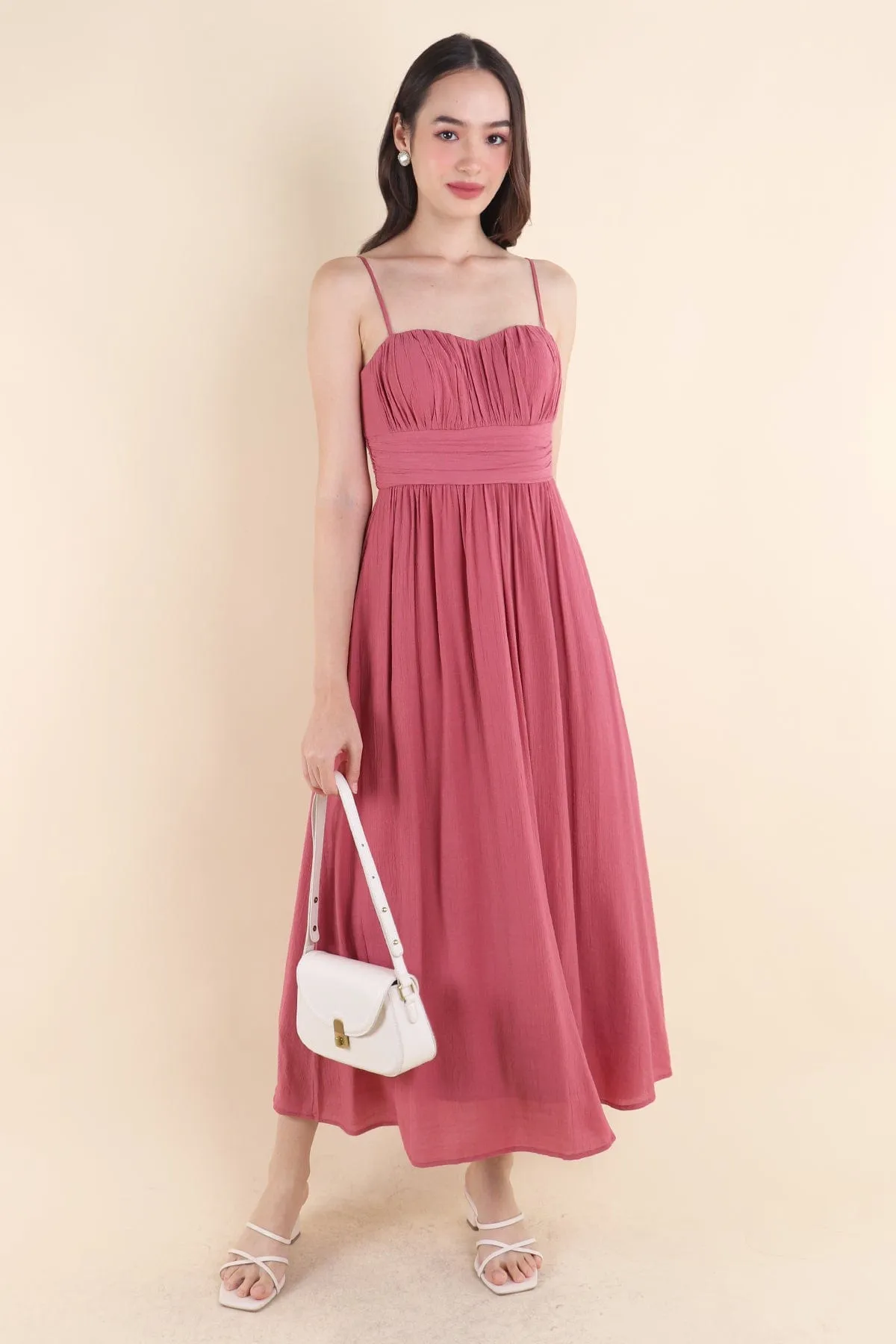 COSTALLO PADDED MAXI DRESS IN ROSE PINK