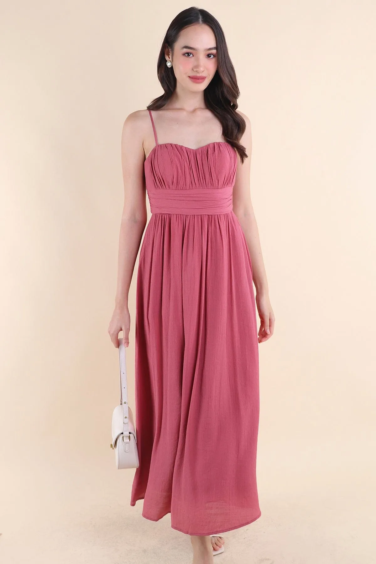 COSTALLO PADDED MAXI DRESS IN ROSE PINK