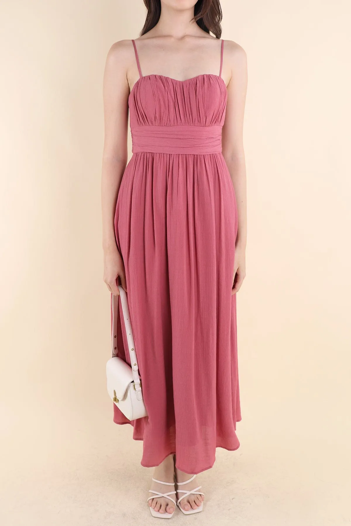 COSTALLO PADDED MAXI DRESS IN ROSE PINK