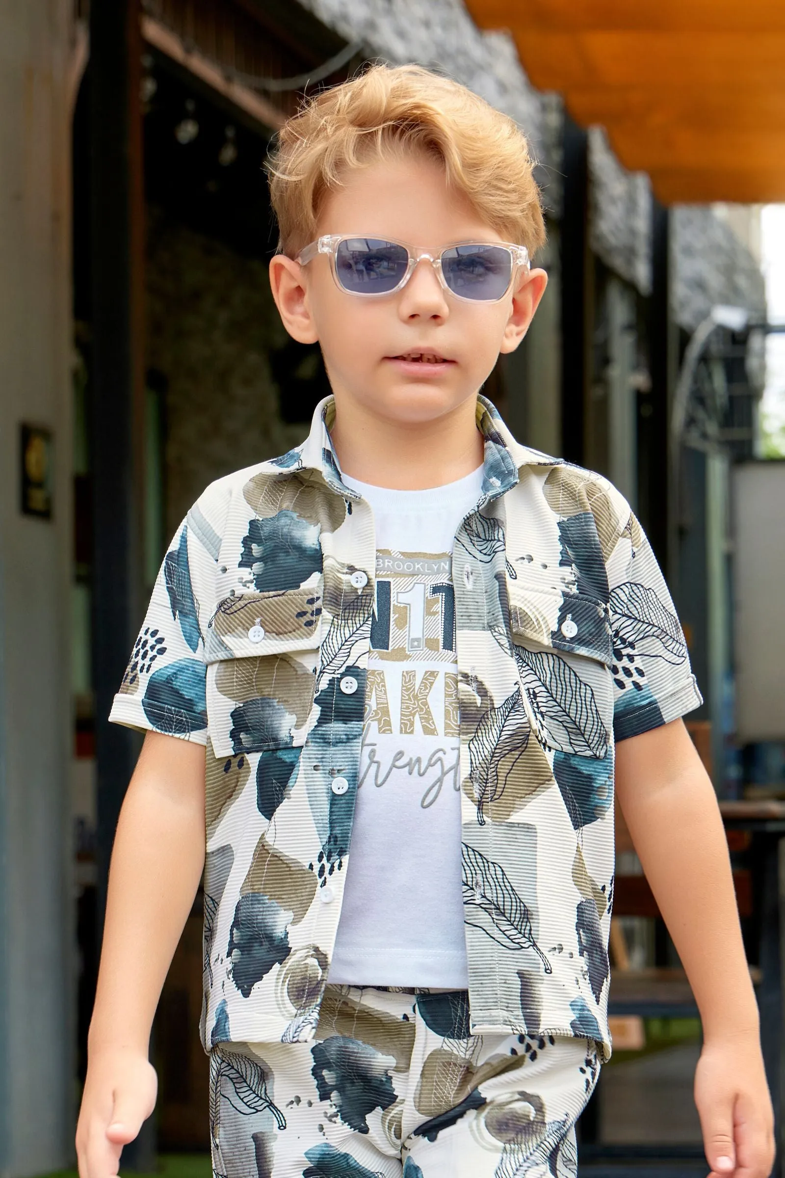 Cream with Multicolor Printed Co-Ord Set for Boys