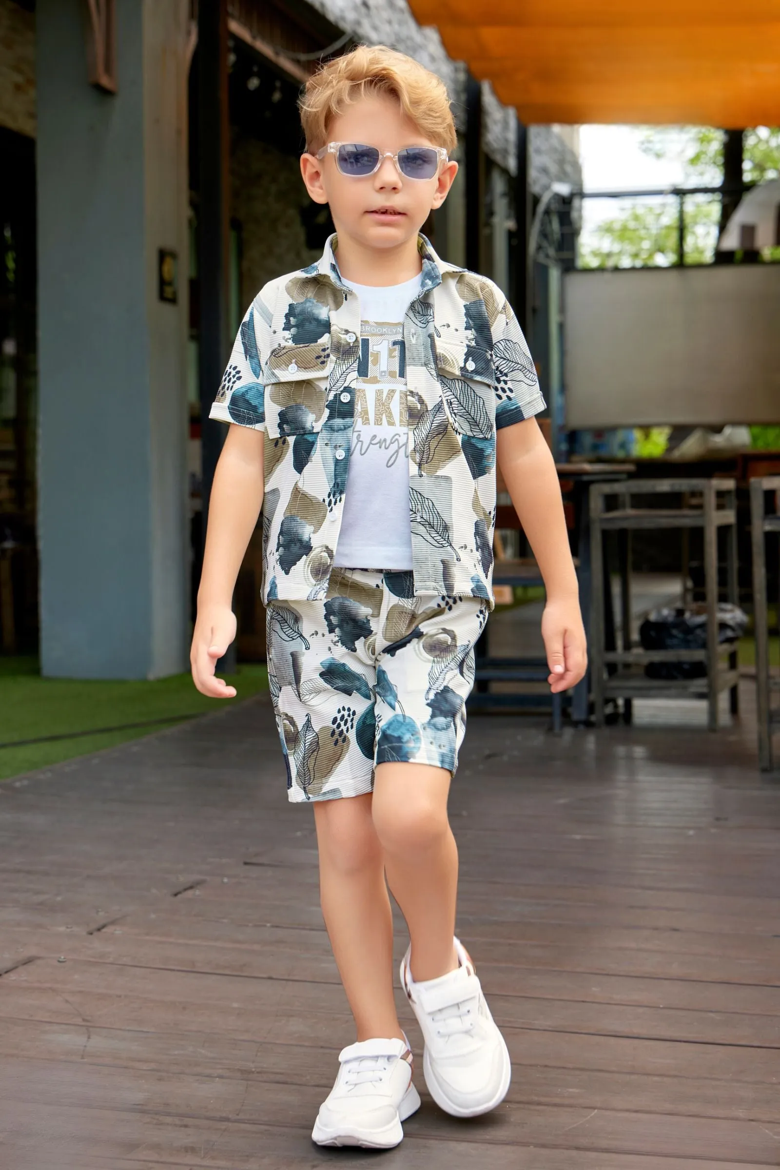 Cream with Multicolor Printed Co-Ord Set for Boys