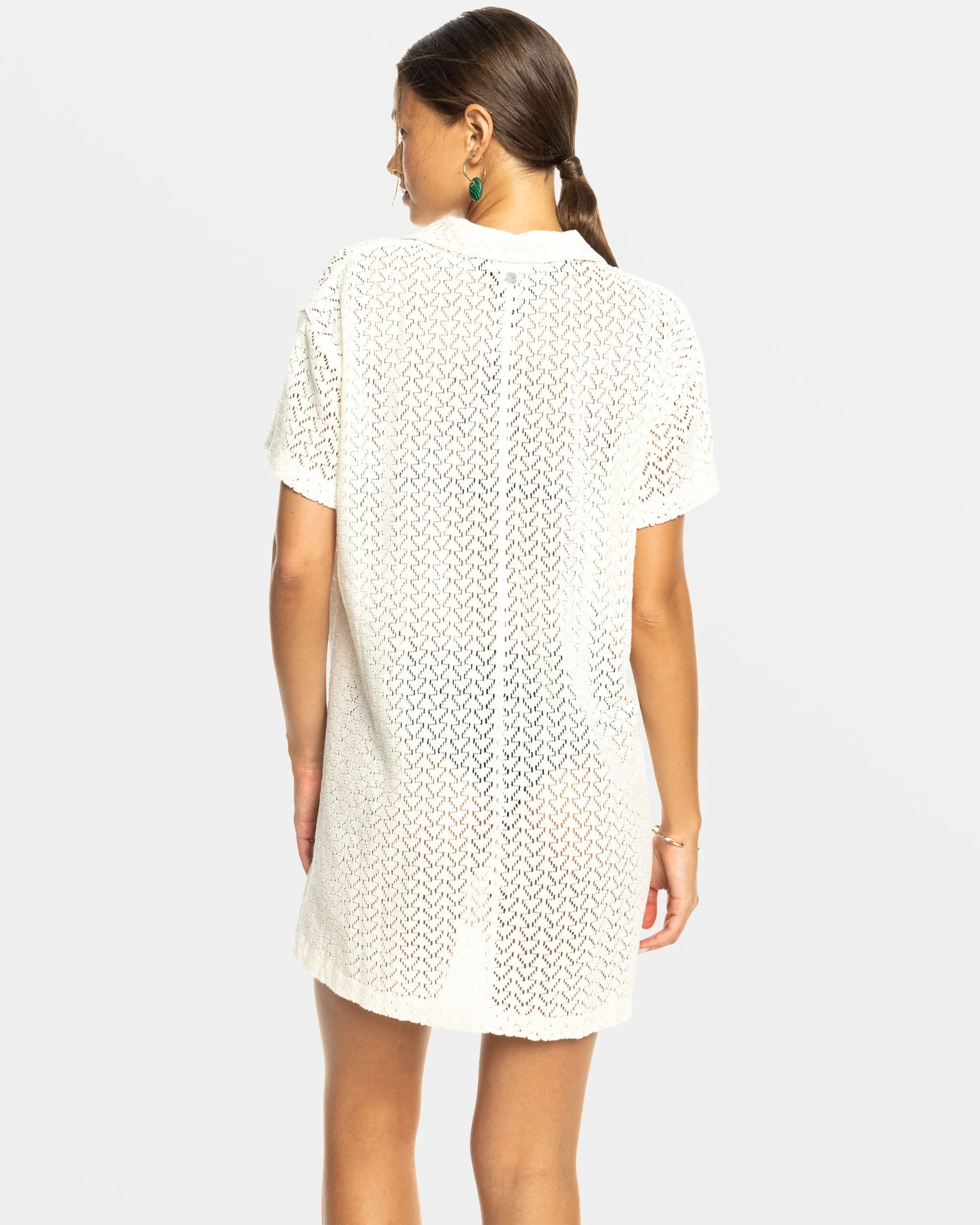 Dalia Beach Crochet Shirt Dress - Egret