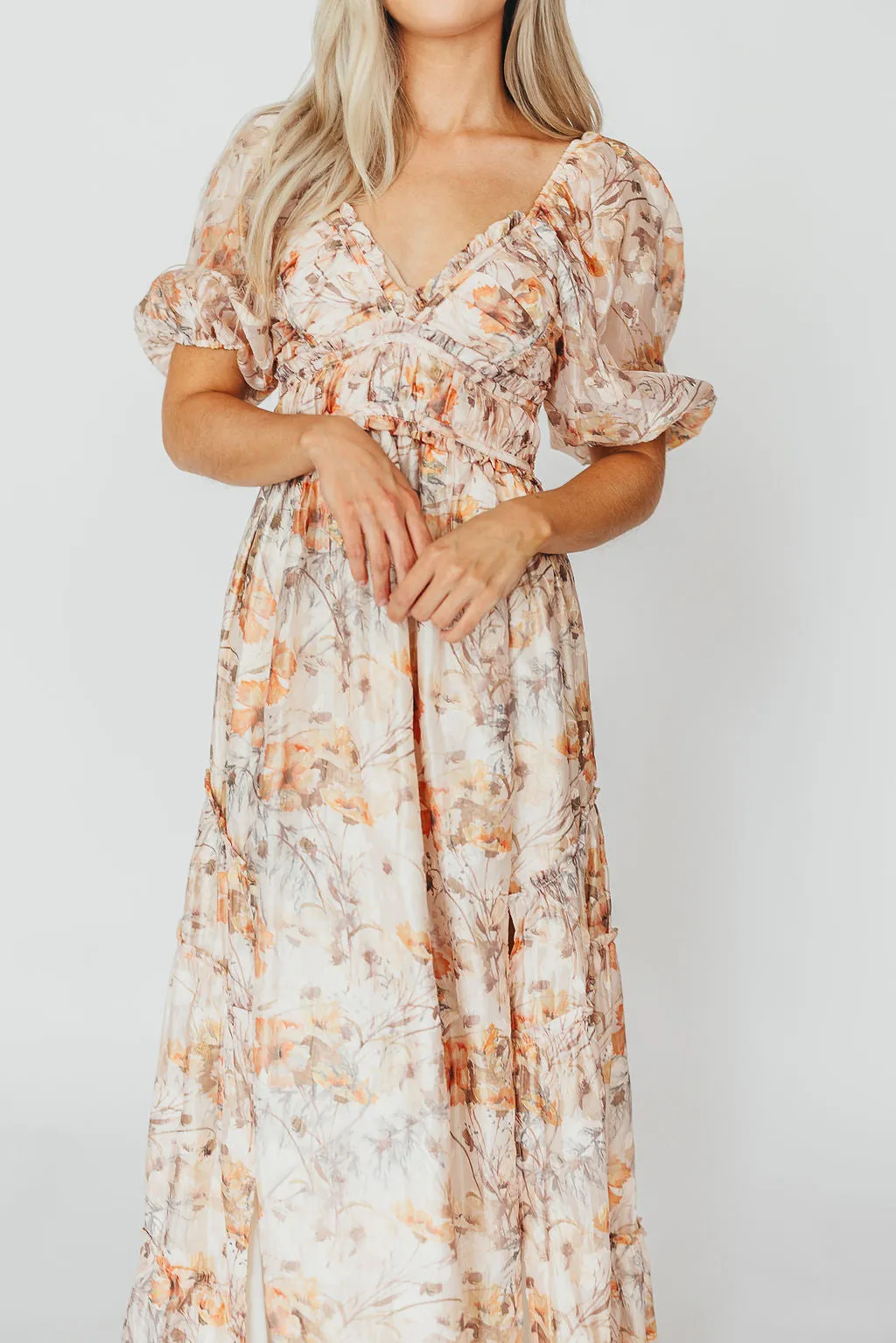 Daphne Maxi Dress in Beige Multi - Bump Friendly & Inclusive Sizing (S-3XL)