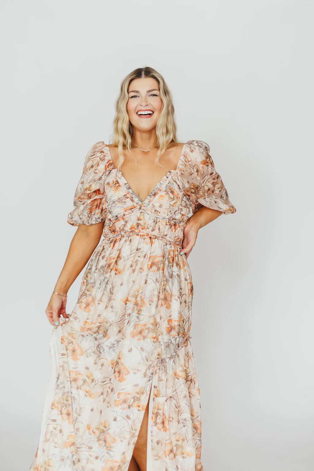 Daphne Maxi Dress in Beige Multi - Bump Friendly & Inclusive Sizing (S-3XL)