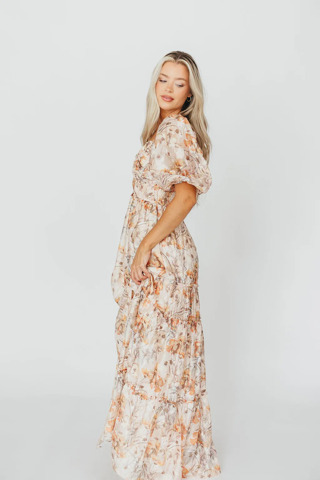 Daphne Maxi Dress in Beige Multi - Bump Friendly & Inclusive Sizing (S-3XL)