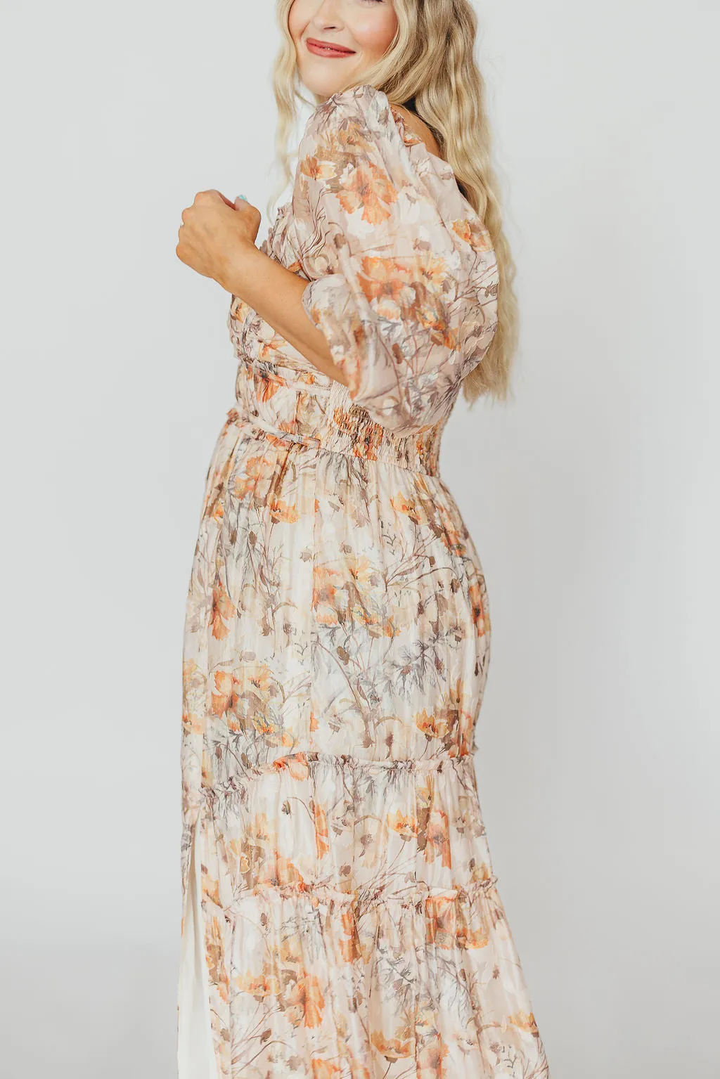 Daphne Maxi Dress in Beige Multi - Bump Friendly & Inclusive Sizing (S-3XL)