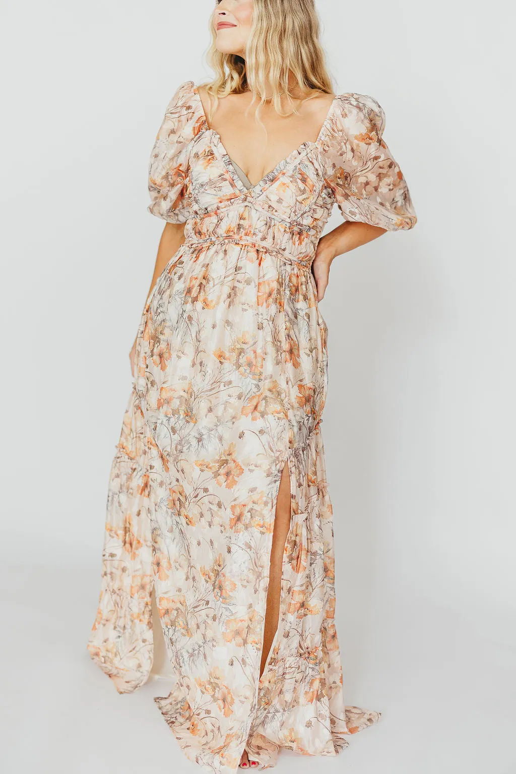 Daphne Maxi Dress in Beige Multi - Bump Friendly & Inclusive Sizing (S-3XL)