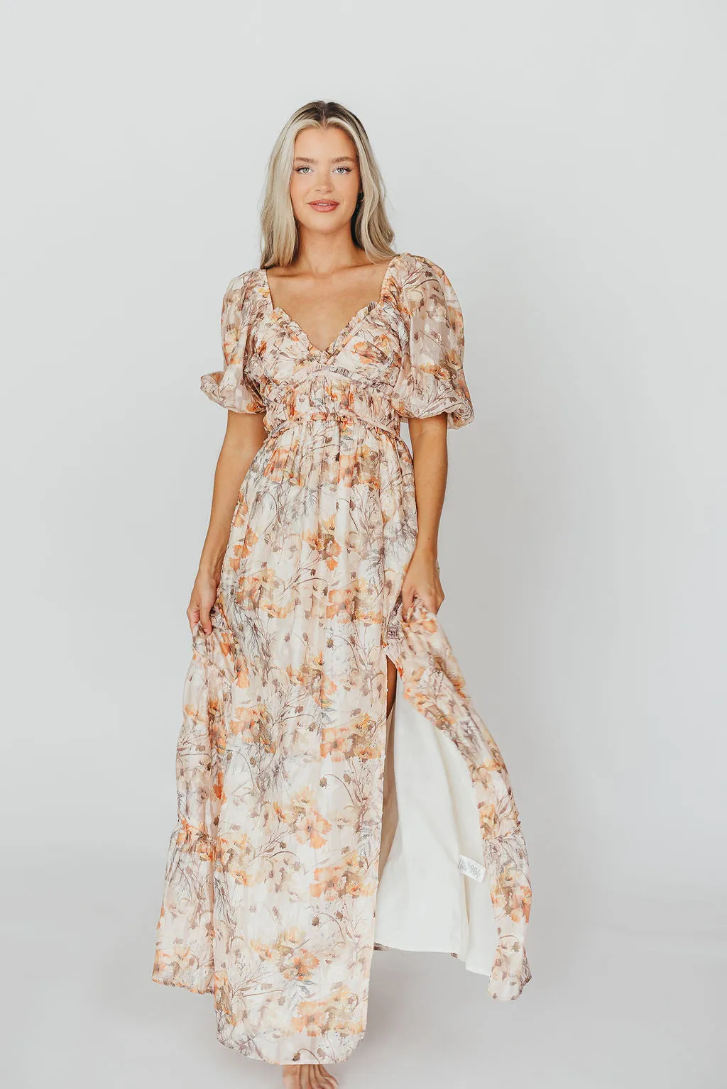 Daphne Maxi Dress in Beige Multi - Bump Friendly & Inclusive Sizing (S-3XL)