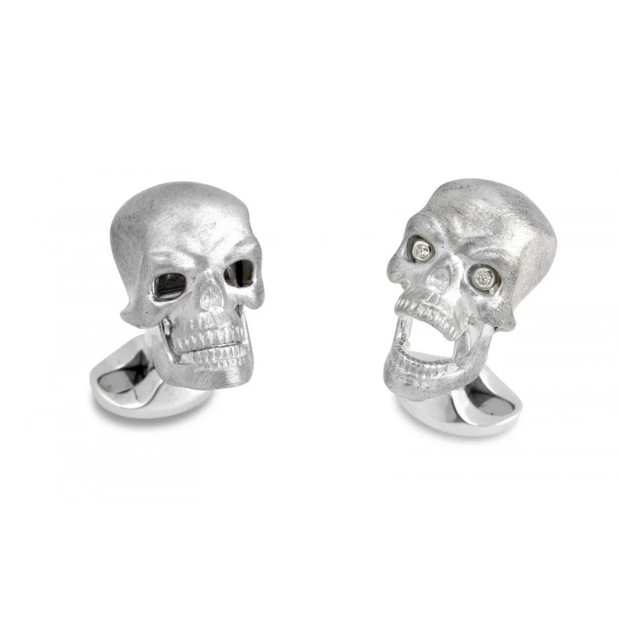 Deakin & Francis Silver Skull Cufflinks with Diamond Eyes