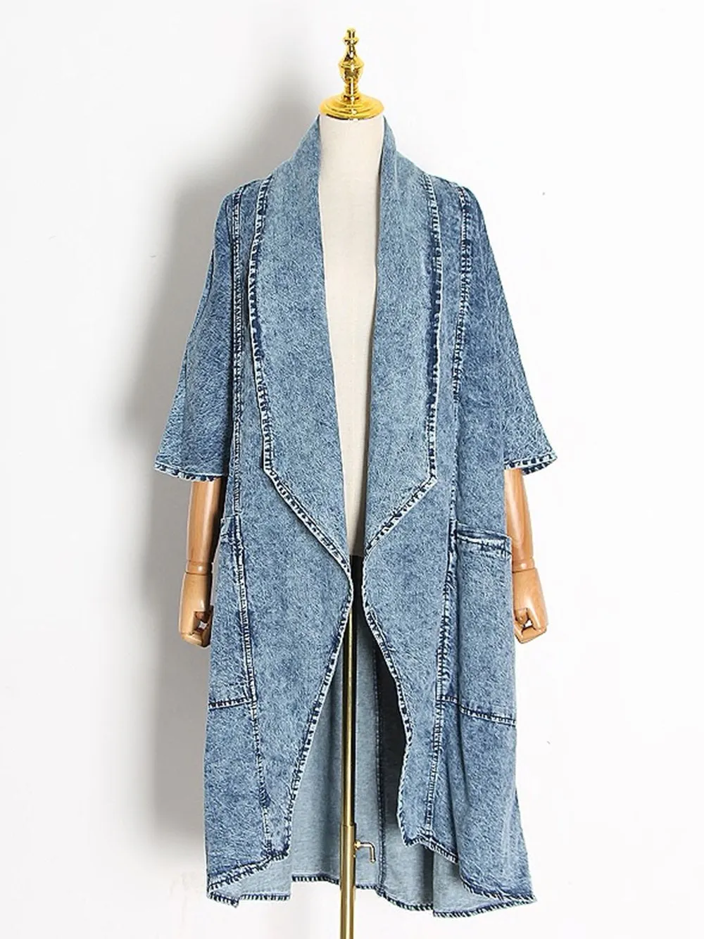 Denim Half Sleeve High Waist Trench Coat