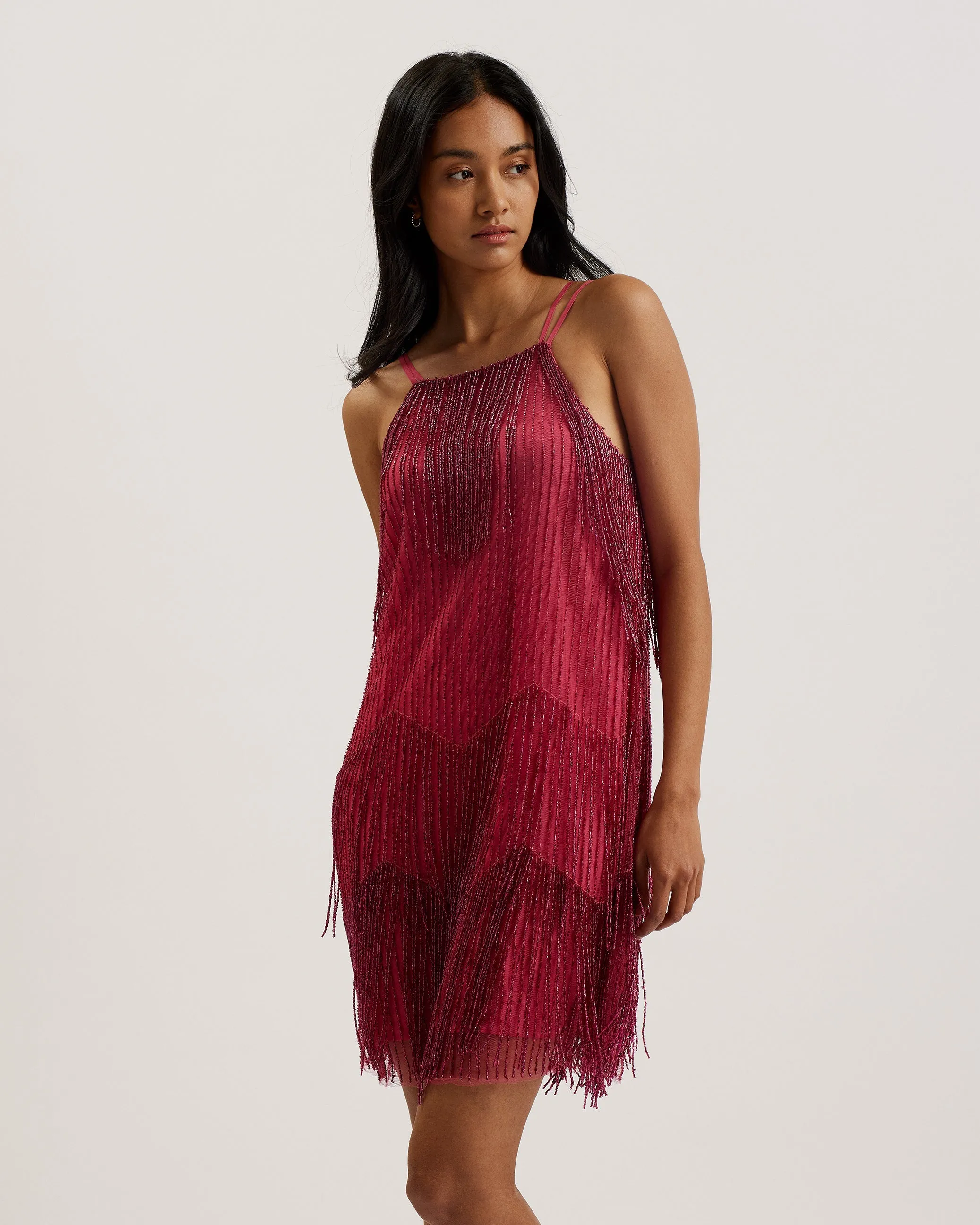 Diveria Mini Dress With Tassels Deep-Pink