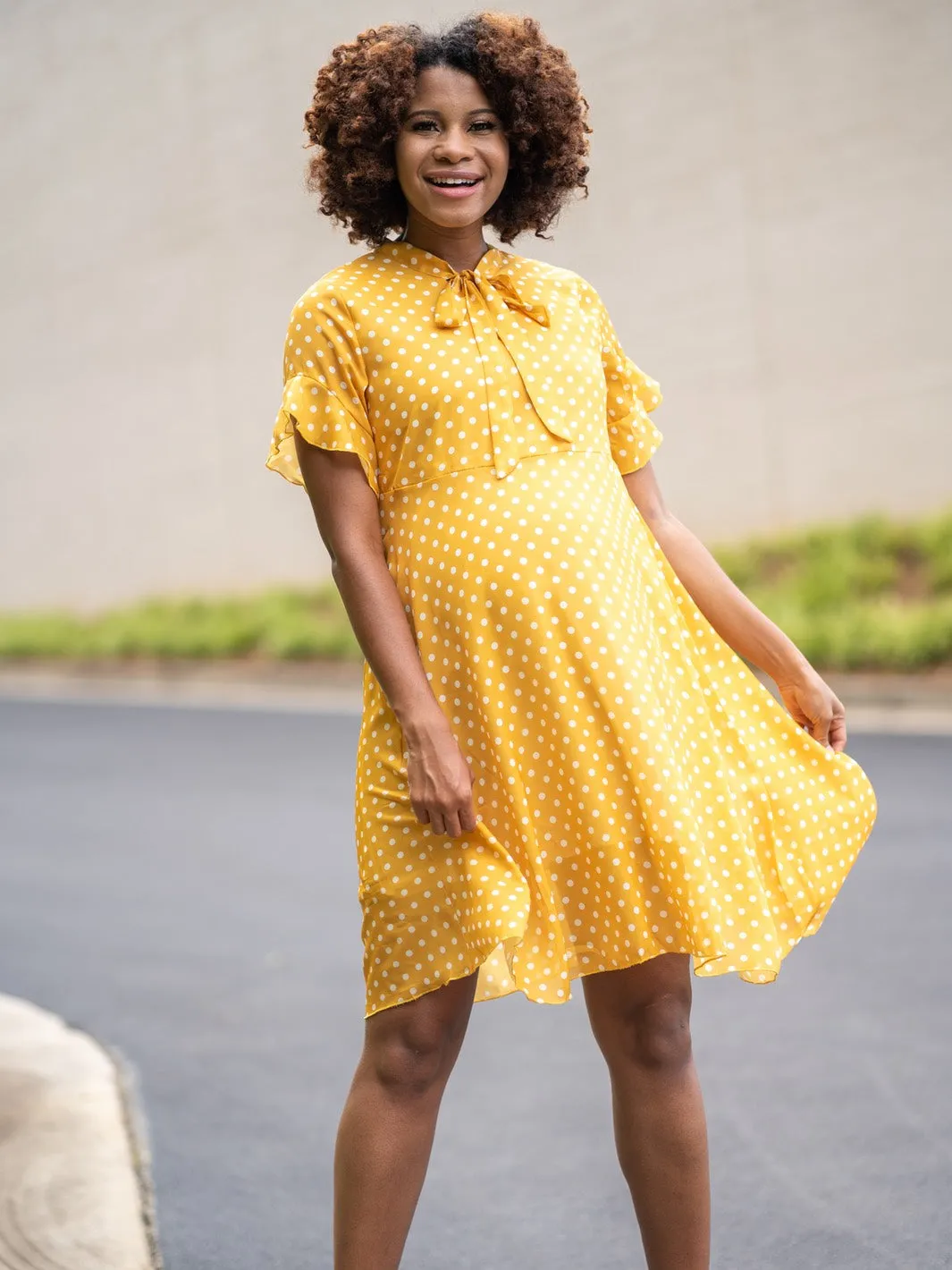 Dot You Mama Dress - Yellow - FINAL SALE